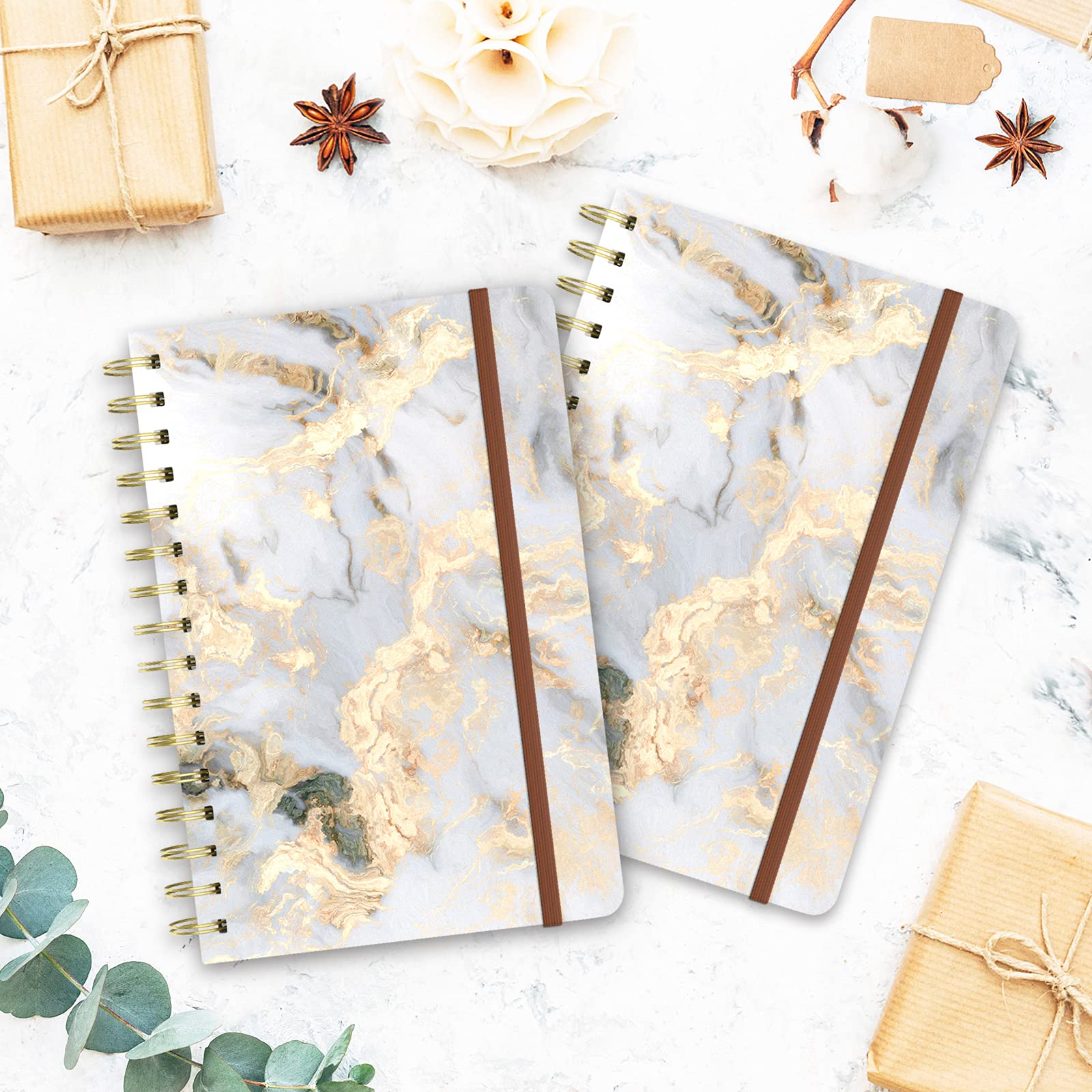 Premium Spiral Journal Notebook - Marble Hardcover Lined Diary for Women & Students, 6 x 8.4 Inch A5 Size, 160 Pages Thick Paper, College Ruled Notebook for Writing, Office Work, School Notes & Gift Ideas (Gray White Gold) - Perfect for Daily Journaling, Creative Writing & Note Taking