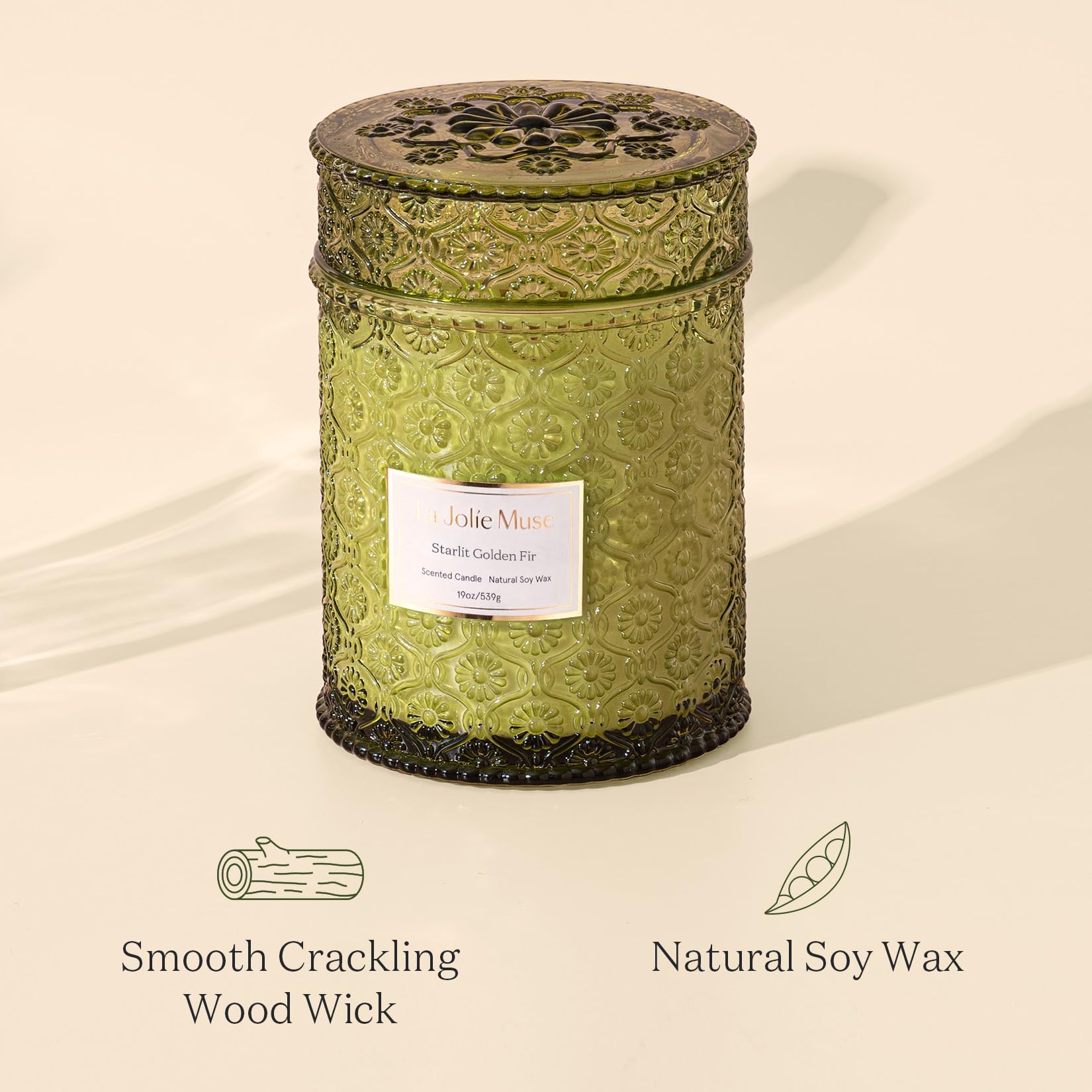 LA JOLIE MUSE Fir & Cedarwood Scented Candle - 19oz Large Wood Wicked Candle with Long Burning Time, Holiday Home Fragrance Gift for Women & Men - Perfect for Christmas Decor, Cozy Evenings & Relaxation