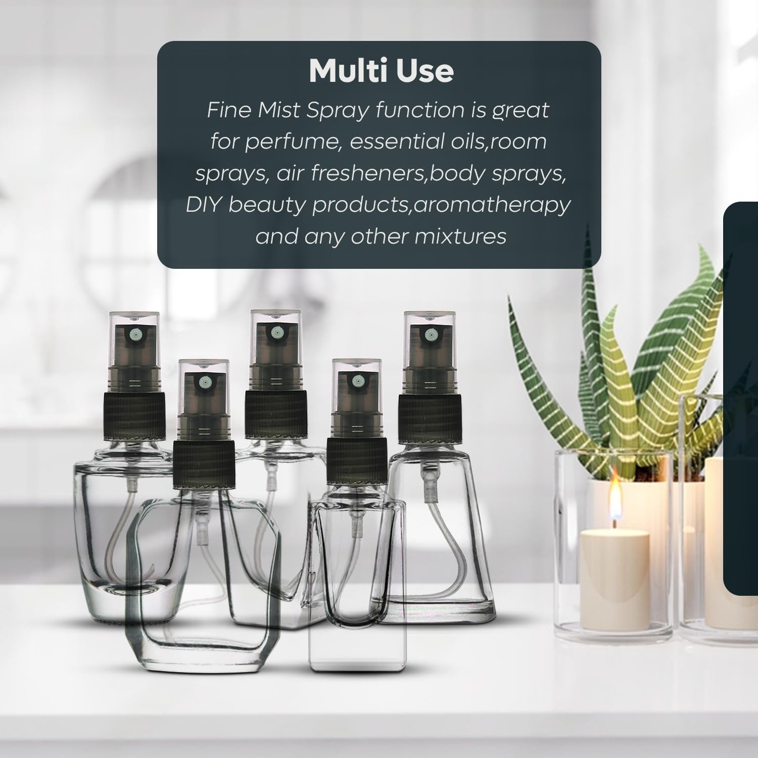 Refillable Glass Perfume Bottles with Black Spray Pump - 5pc Set for Essential Oils, Aromatic Water & Fragrance Blends | Assorted Shapes & Sizes | Perfect for DIY Perfume Making, Travel & Home Fragrance