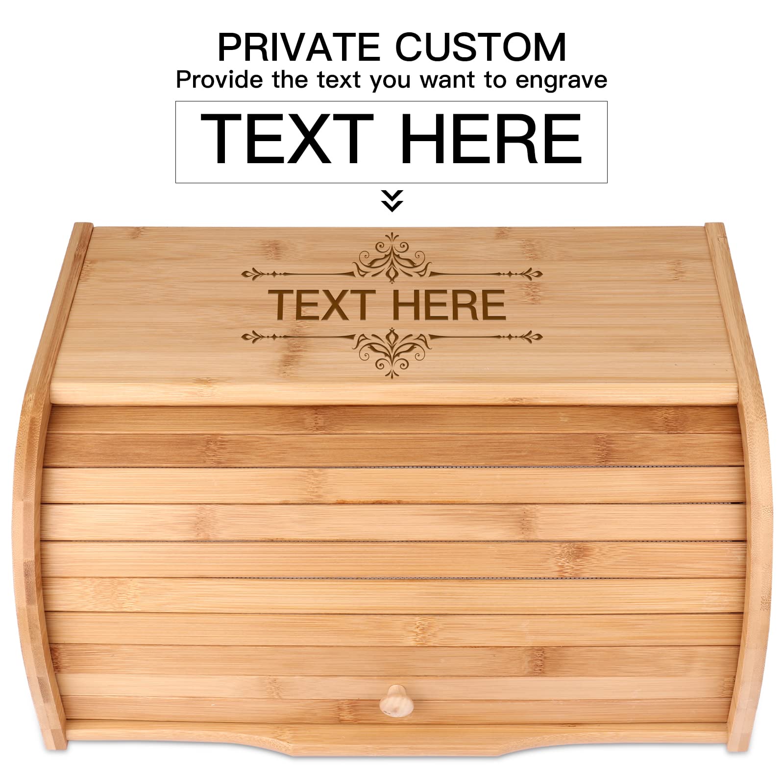 OXYEFEI Natural Bamboo Bread Box with Custom Engraving - Kitchen Counter Organizer & Food Storage Container - Perfect for Bread, Pastries, and Baked Goods - Easy Assembly Required
