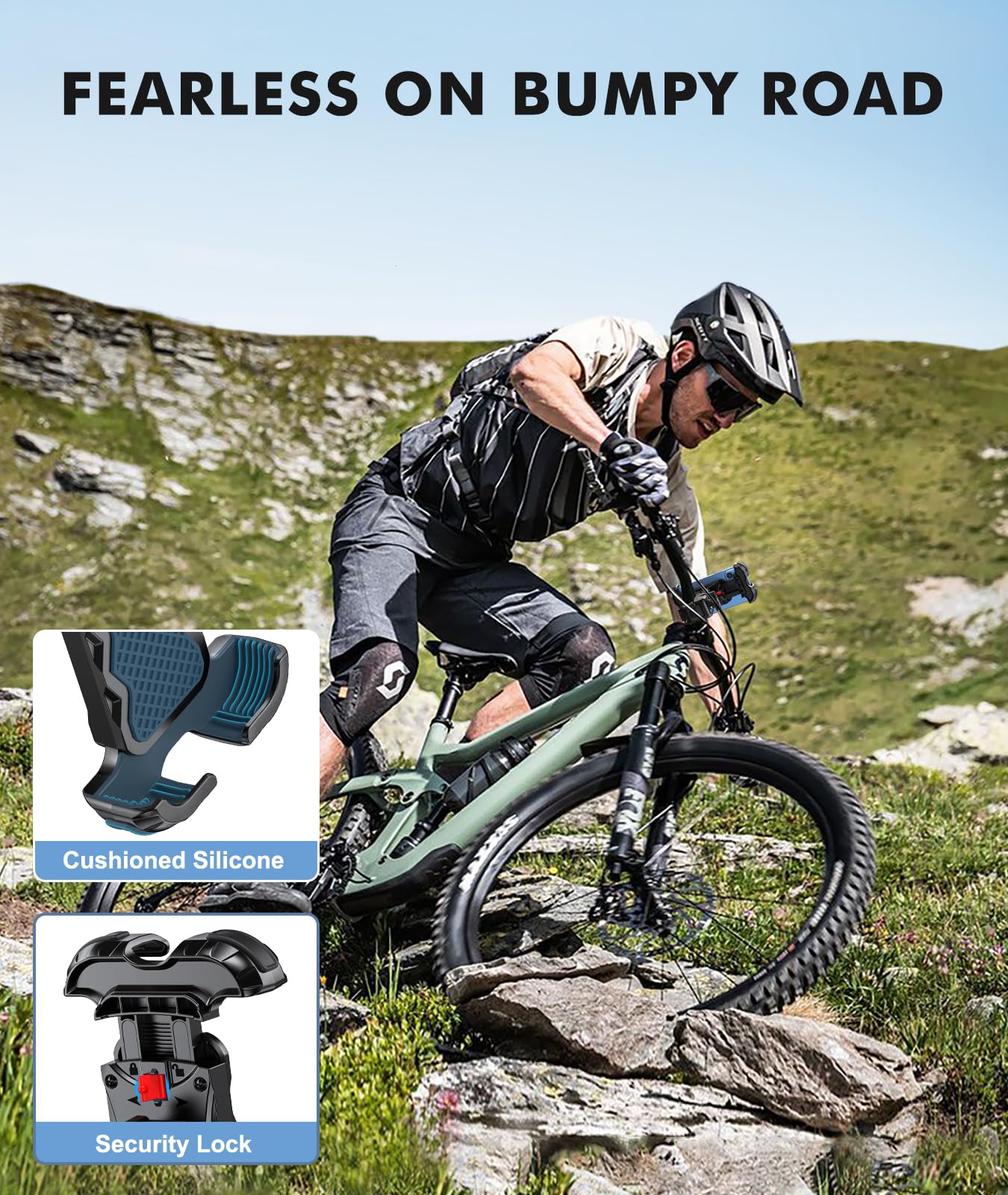 WOCBUY Bike Phone Mount - 1 Second Lock & Secure Motorcycle Phone Holder | 360° Rotatable Handlebar Mount for iPhone & Samsung (4.7-6.8