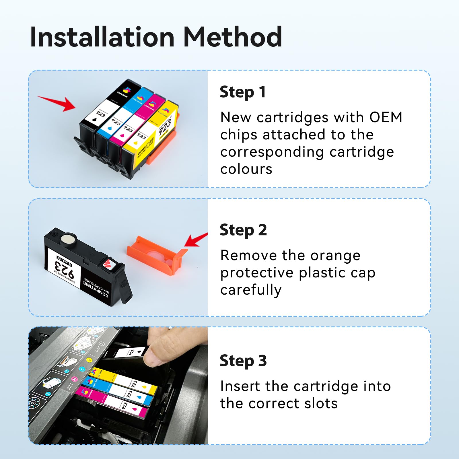 TOKYOINK 923 Ink Cartridges Combo Pack (4 Pack) - Replacement for HP 923 Ink Cartridges - Compatible with OfficeJet 8122e, Pro 8135e, 8138e, 8139e Printers - High-Quality Printer Ink for Home & Office Use