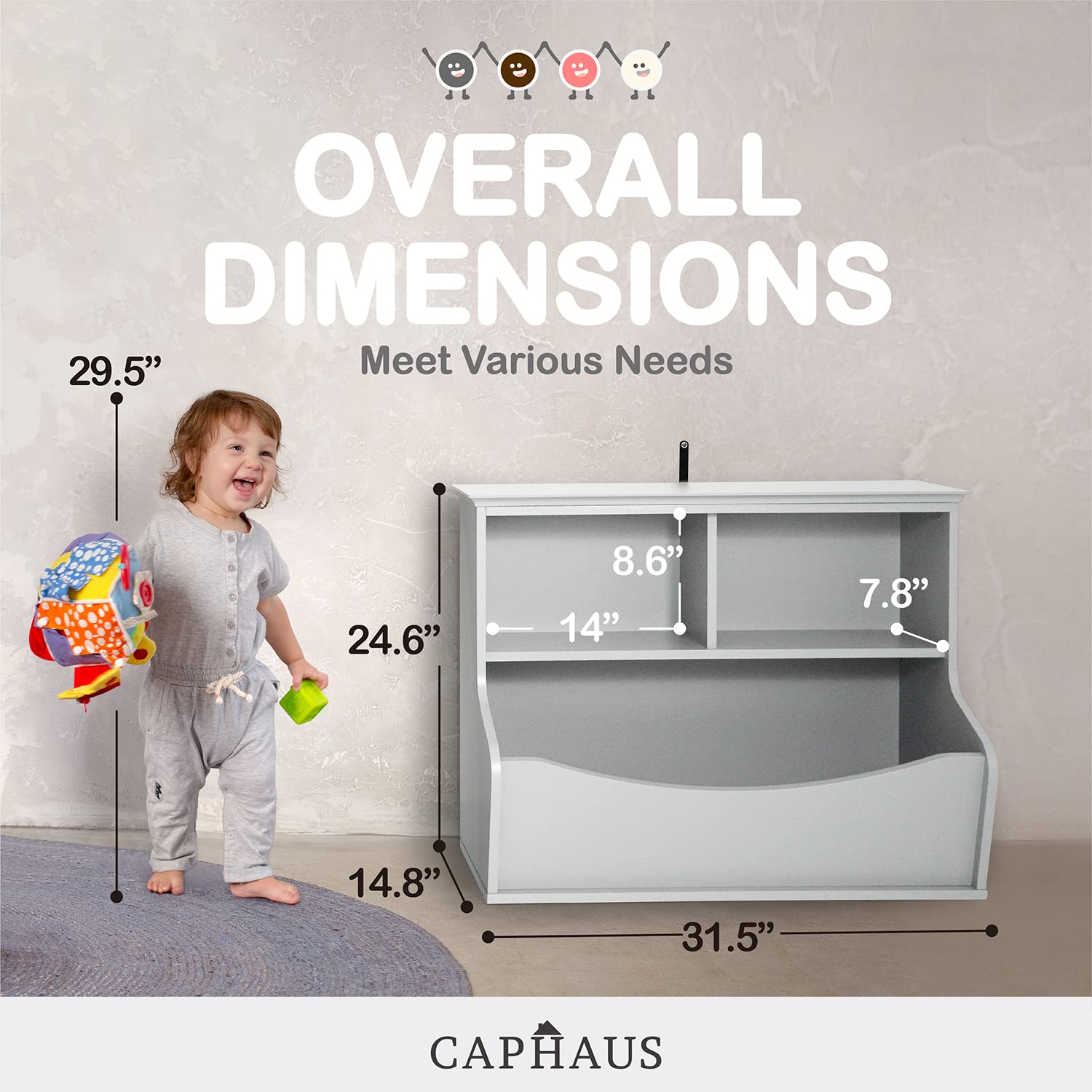 CAPHAUS Kids' Toy Storage Organizer - Multifunctional Book & Toy Cabinet with Open Cubby Shelves for Nursery, Playroom, Closet | Perfect for Home Organization & Child's Play Area