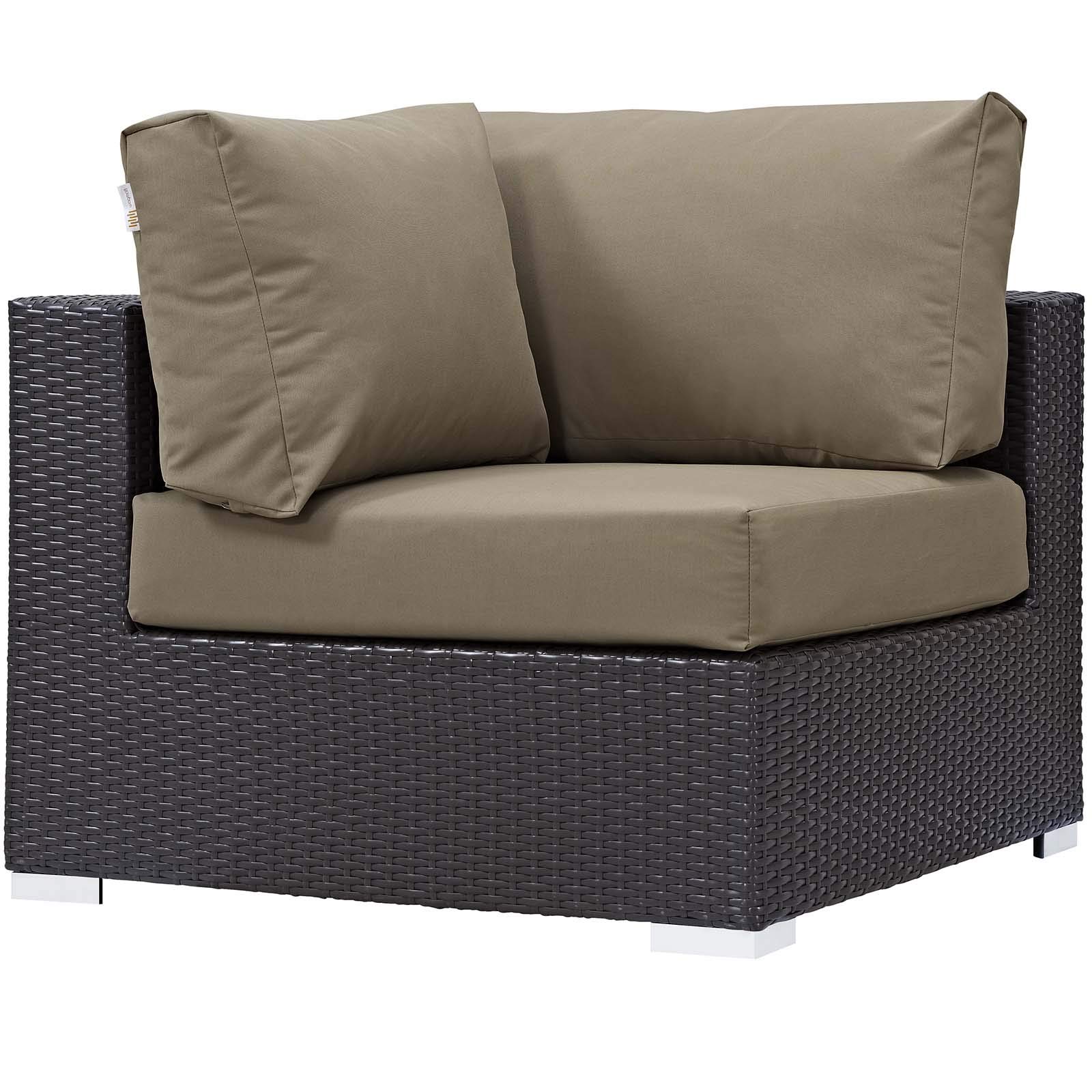 Modern Outdoor Patio Furniture Set - 3-Piece Wicker Sofa, Chair & Coffee Table with Fire Pit - Light Brown Rattan for Backyard, Garden, Poolside Relaxation