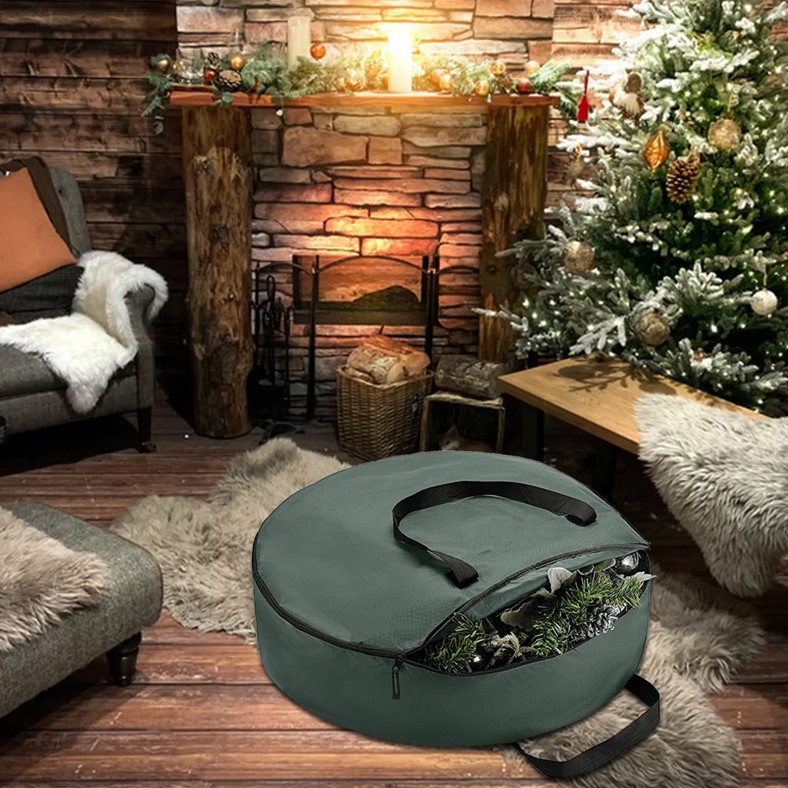 30 Inch Christmas Wreath Storage Bag with Clear Window & Handle Zippers - Hard Shell Plastic Xmas Decor Container for Artificial Garlands - Perfect for Seasonal Holiday Decor Organization & Protection