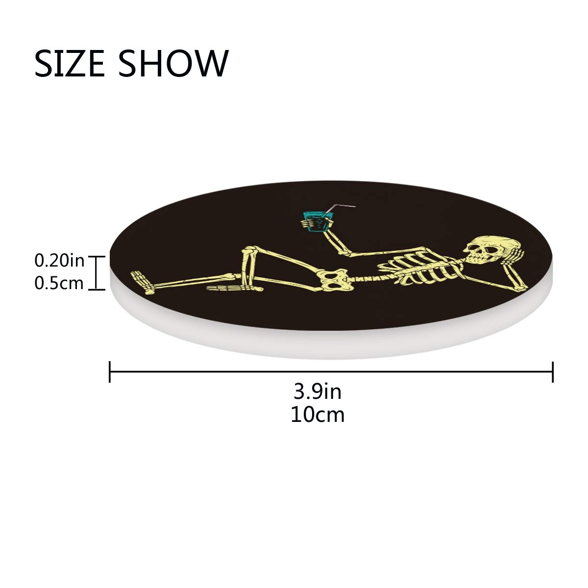 Funny Skull Ceramic Coasters - Heat-Resistant Drink Coasters with Cork Base for Cocktails, Beer & Coffee - Perfect for Halloween Parties, Home Bar Decor & Gifts