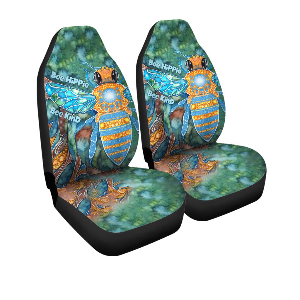 CHICKAPPLE Bee Hippie Bee Kind Car Seat Covers - 2-Piece Universal Fit for Cars, Sedans, Trucks, SUVs & Vans | Waterproof & Stylish Front Seat Protectors for Daily Commute, Road Trips & Pet-Friendly Rides