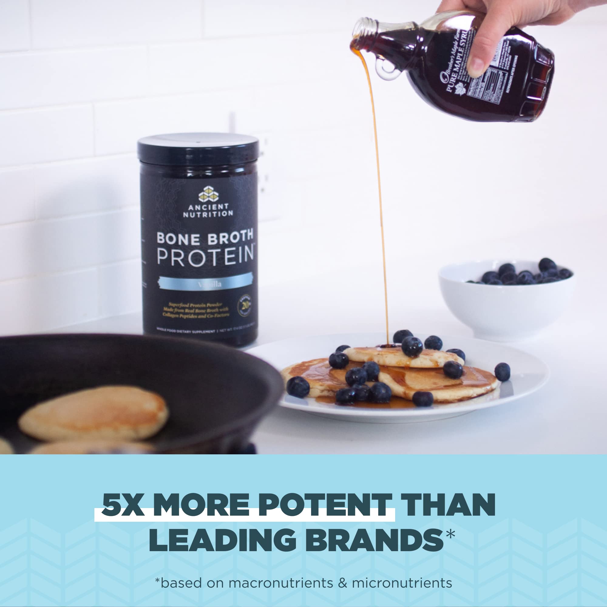 Ancient Nutrition Grass Fed & Cage Free Bone Broth Protein Powder - 20g Protein Per Serving with Hydrolyzed Collagen Peptides, Glucosamine & Chondroitin - Supports Joint & Gut Health - Vanilla Flavor (20 Servings) - Ideal for Post-Workout Recovery, Keto Diet & Immune System Boost