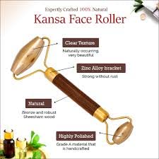 Premium Kansa Face Roller with Fine Wood Grip - Gold Skin Rejuvenation & Detox Tool for Facial Massage, Anti-Aging & Lymphatic Drainage | At-Home Spa & Self-Care Essential
