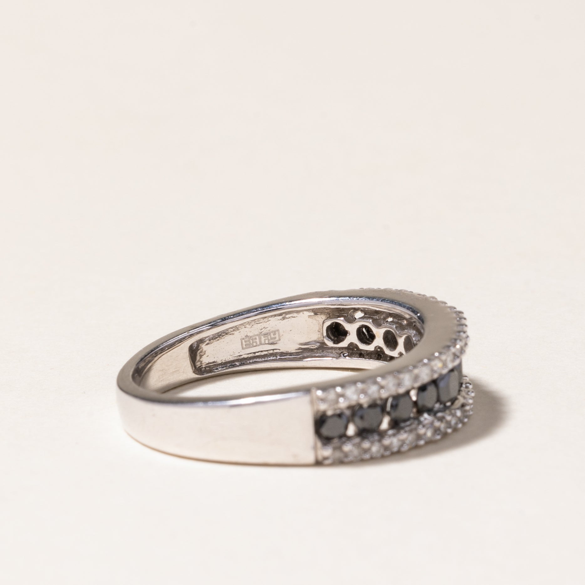 Effy Channel Set Black & White Diamond Ring | 0.55ctw Total Weight, 0.14ctw Center Stone | Size 7.25 | Elegant Wedding Band, Anniversary Gift & Everyday Luxury Jewelry