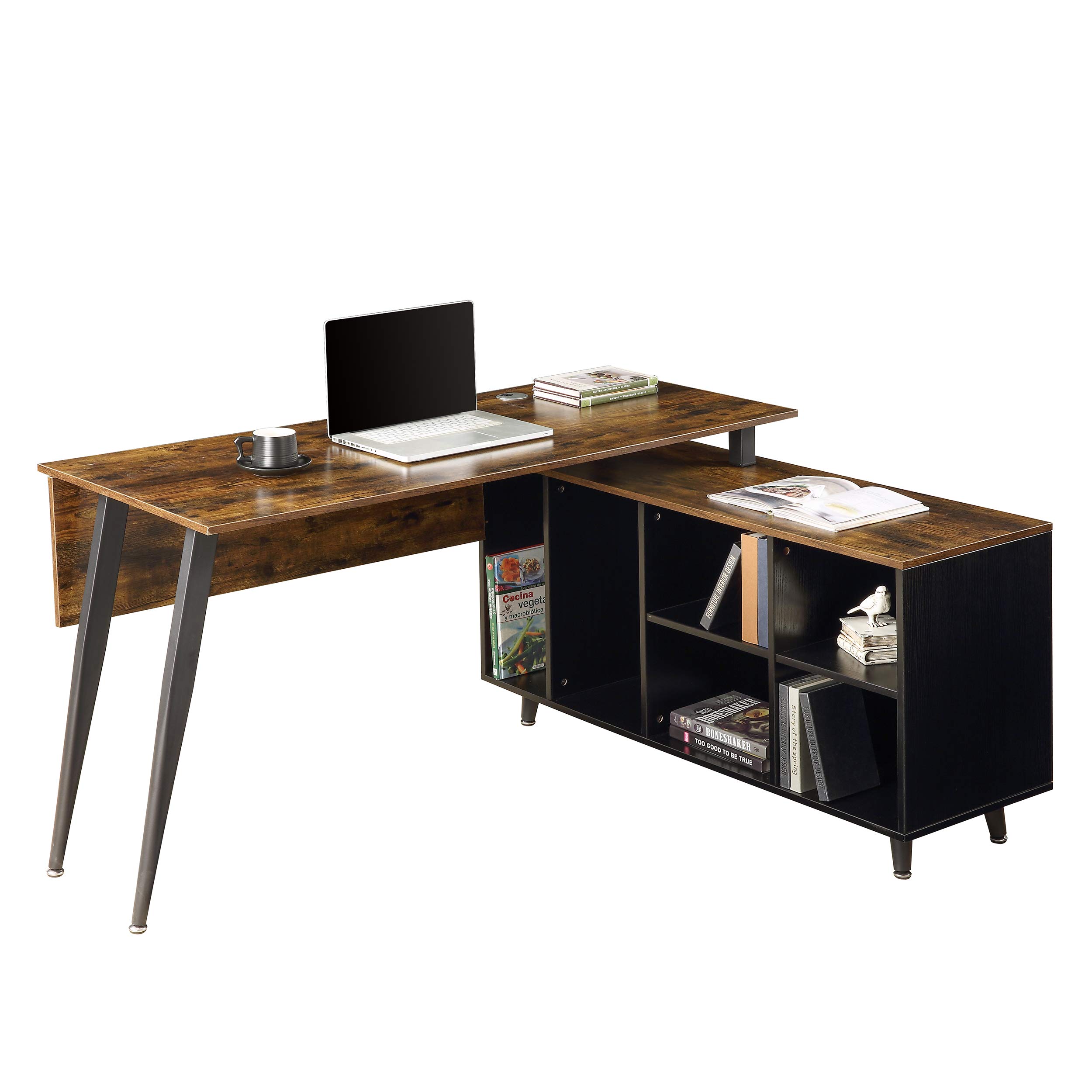 WEALTHGIRL L-Shaped Computer Desk with Storage Shelves & Cabinet - Modern Home Office Desk, Large Executive Workstation with Metal Frame, Space Saving Writing Table for Study & PC Work | Perfect for Small Spaces, Gaming Setup & Remote Work