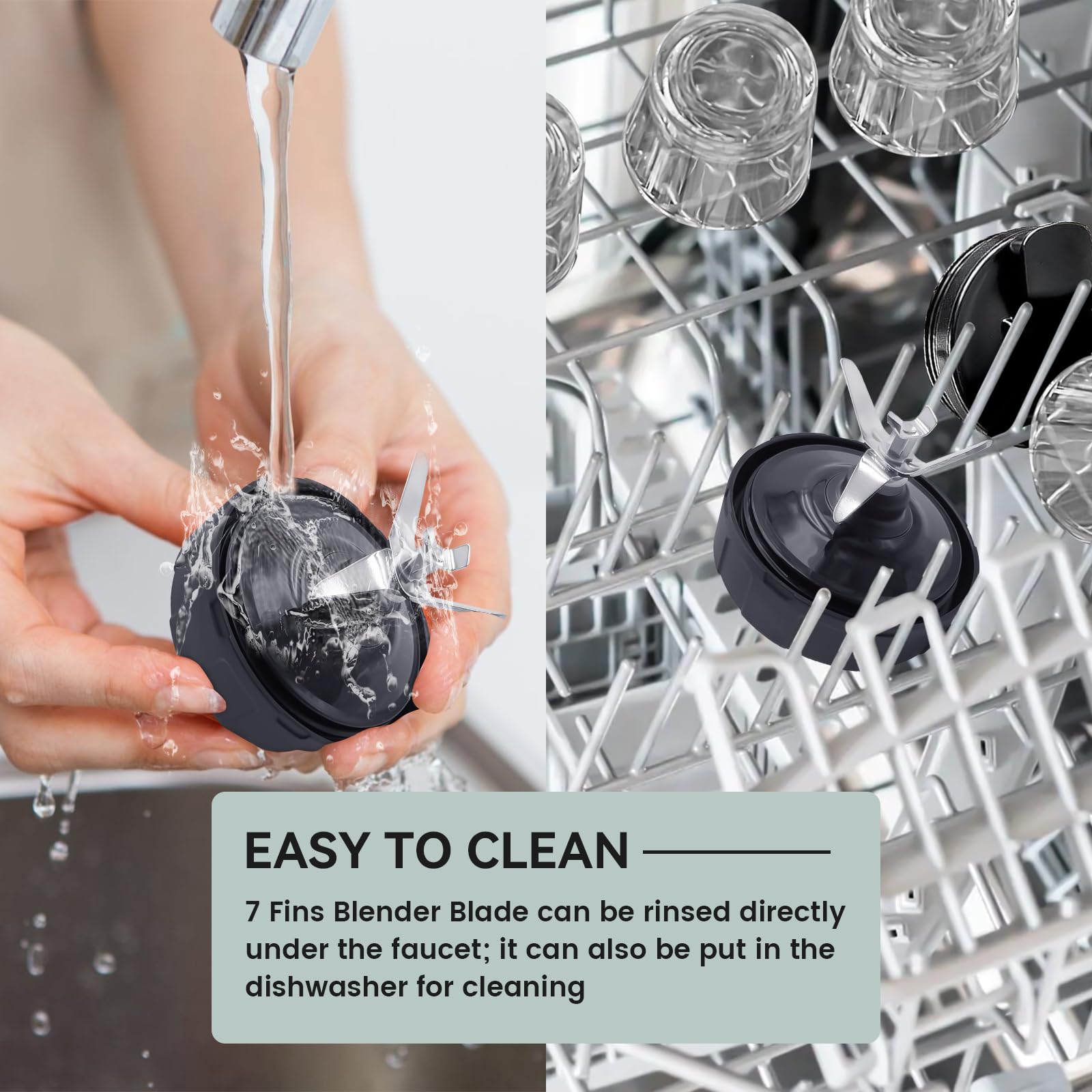1 Pack Ninja Blender Replacement Blade - 7 Fins Stainless Steel Blender Blade with Rubber Gasket & High Speed Bearing - Compatible with Ninja BL480 BL482 BL682 BL642 NN102 Auto iQ Series - Perfect for Smoothies, Shakes & Food Prep