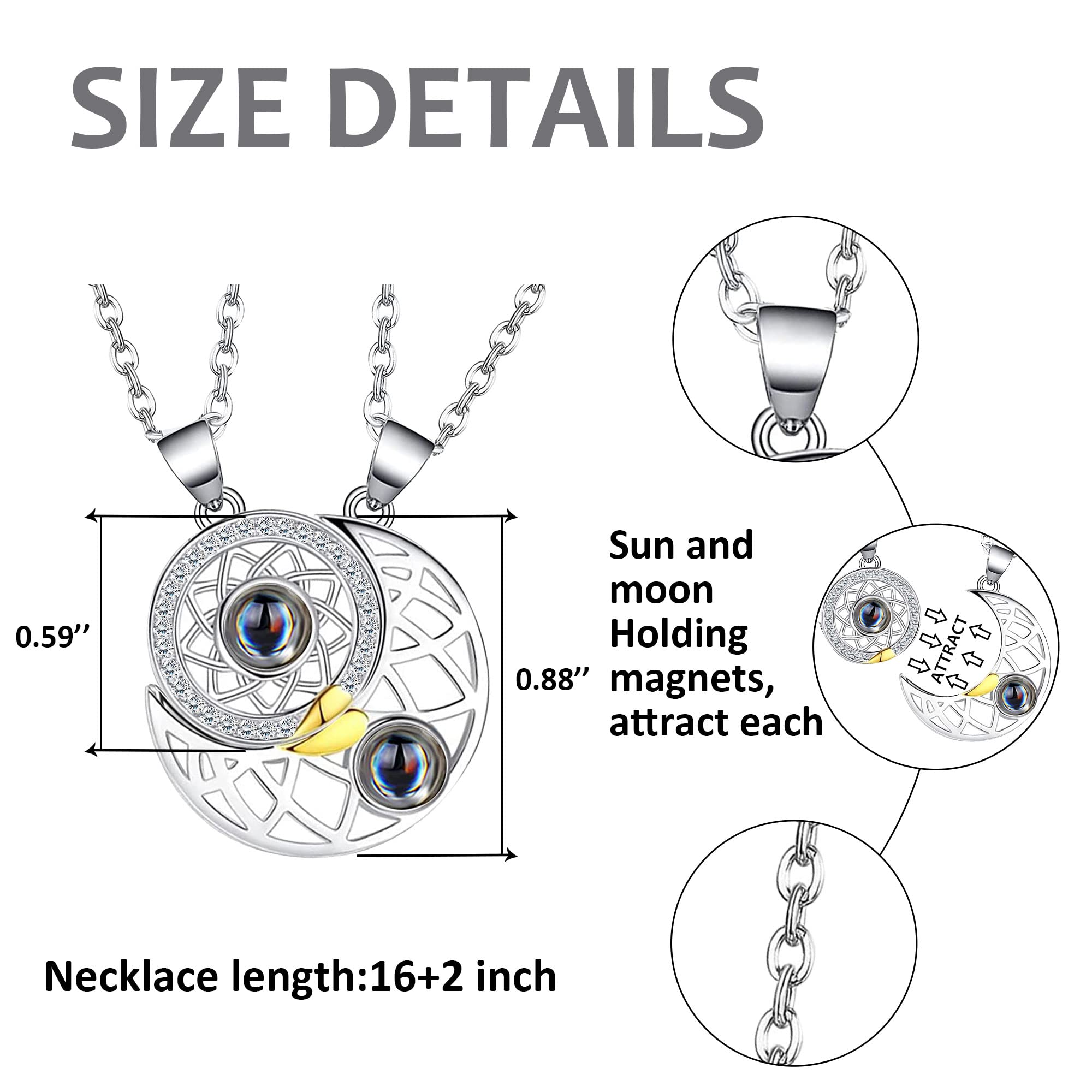 Magnetic Couple Necklaces Set - 2 PCS Matching Moon & Sun Pendant Necklaces for Couples, BFF, Him & Her | Romantic Gifts for Anniversary, Valentine's Day | Perfect for Date Nights & Special Occasions