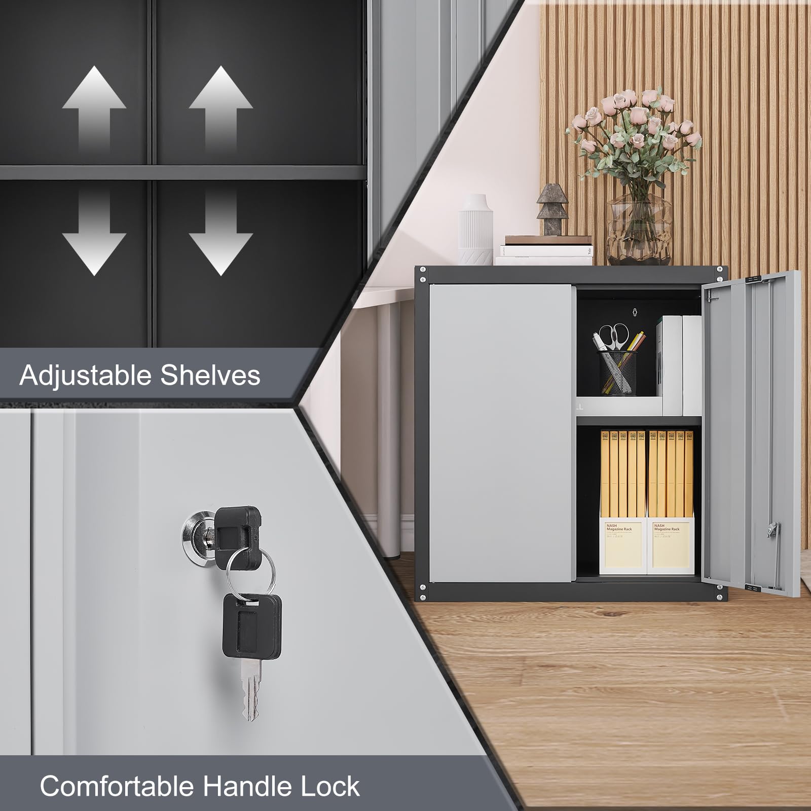 Metal Wall Mounted Storage Cabinet with Adjustable Shelf & Lock - 27.95