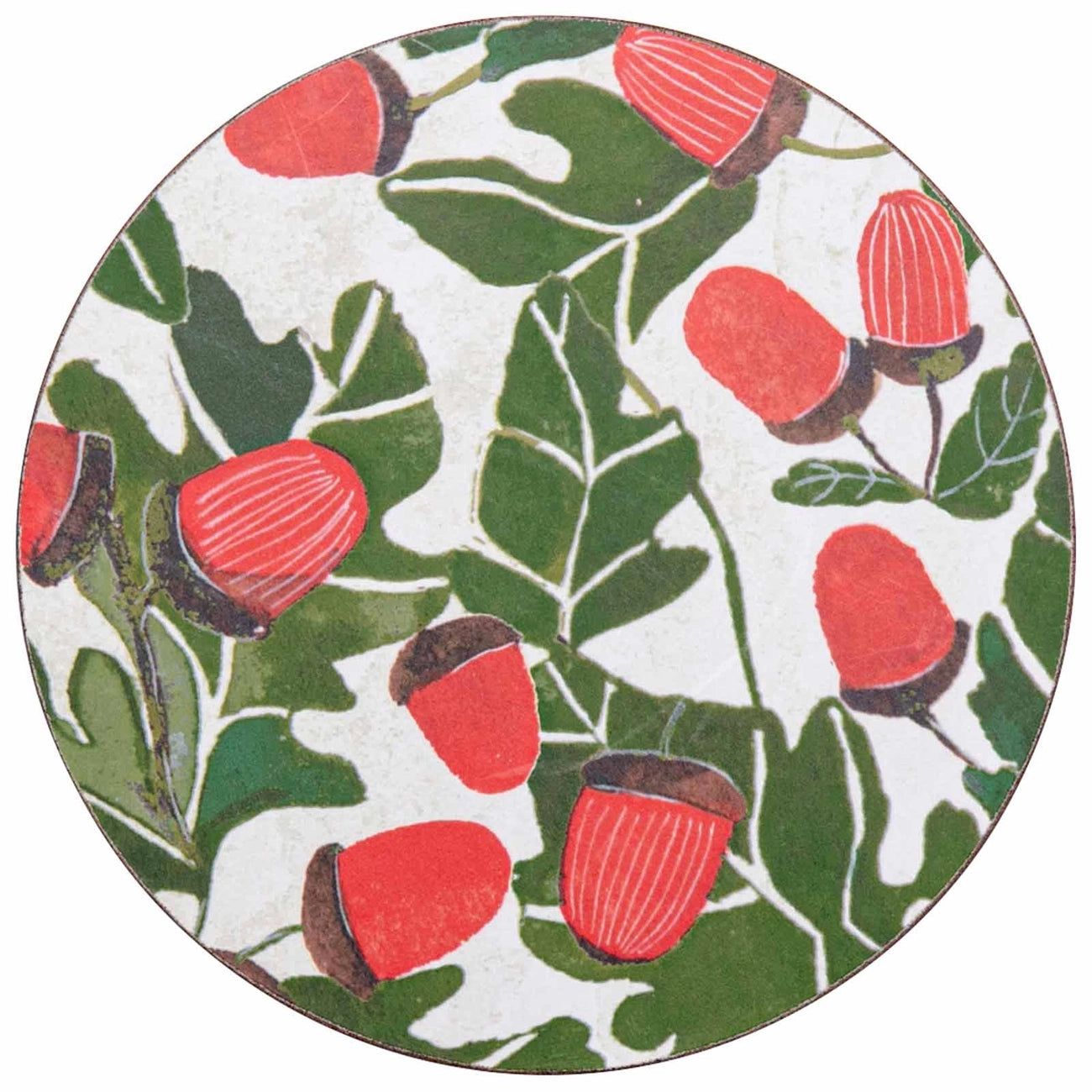 Acorns Round Coasters Set of 4 - Natural Wood Drink Coasters for Coffee, Wine & Beer - Perfect for Home, Office & Bar Decor