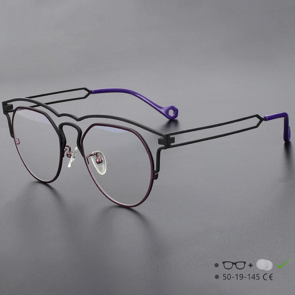 CCspace Unisex Full Rim Round Double Bridge Titanium Eyeglasses 55522 - Lightweight & Durable Frame for Men & Women - Perfect for Reading, Work & Daily Wear
