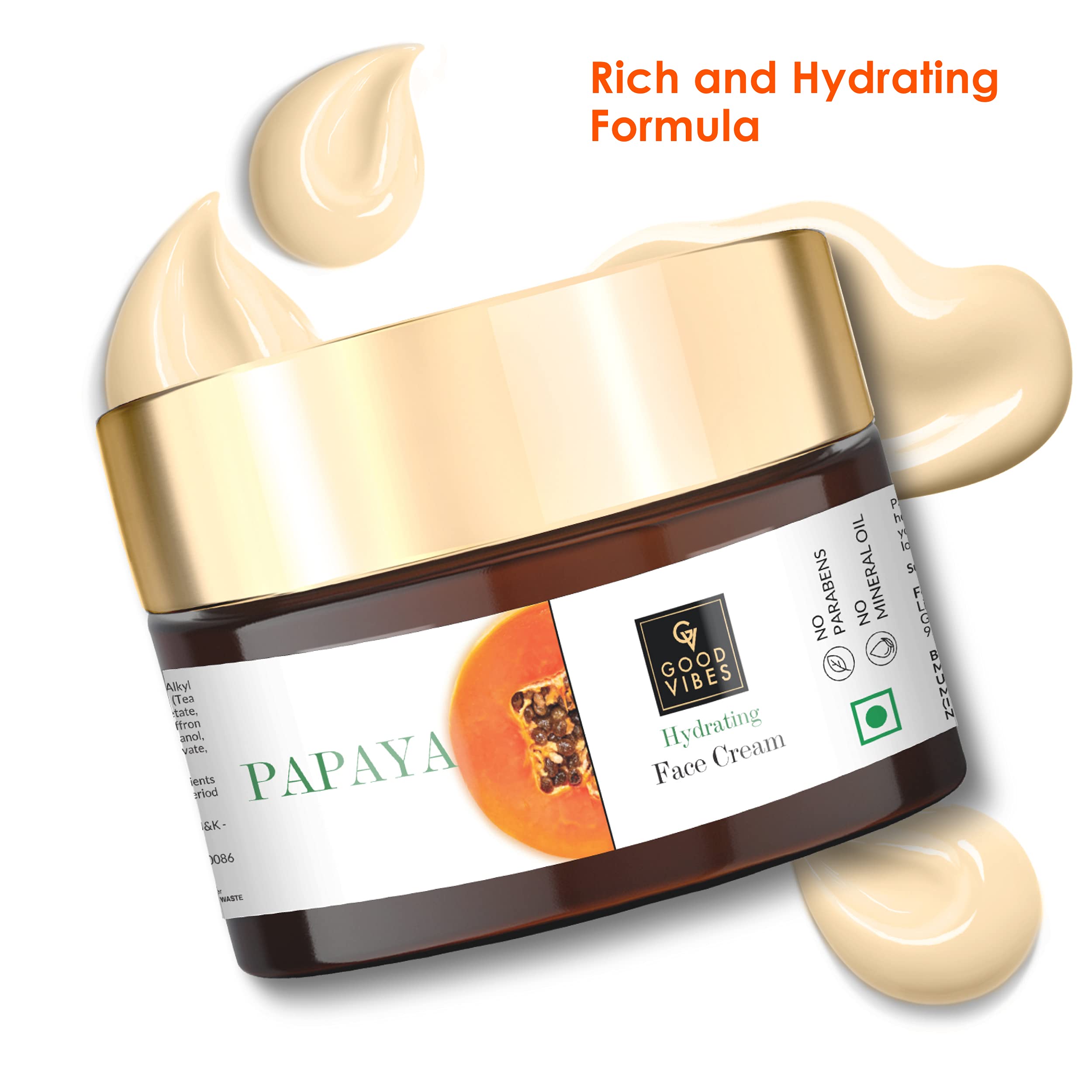 Good Vibes Papaya Hydrating Face Cream 50g - Skin Brightening Moisturizer with Lightweight Formula | Reduces Dark Circles & Improves Skin Clarity | Natural, Paraben & Sulfate Free, Cruelty Free | Perfect for Daily Hydration & Nighttime Skin Repair