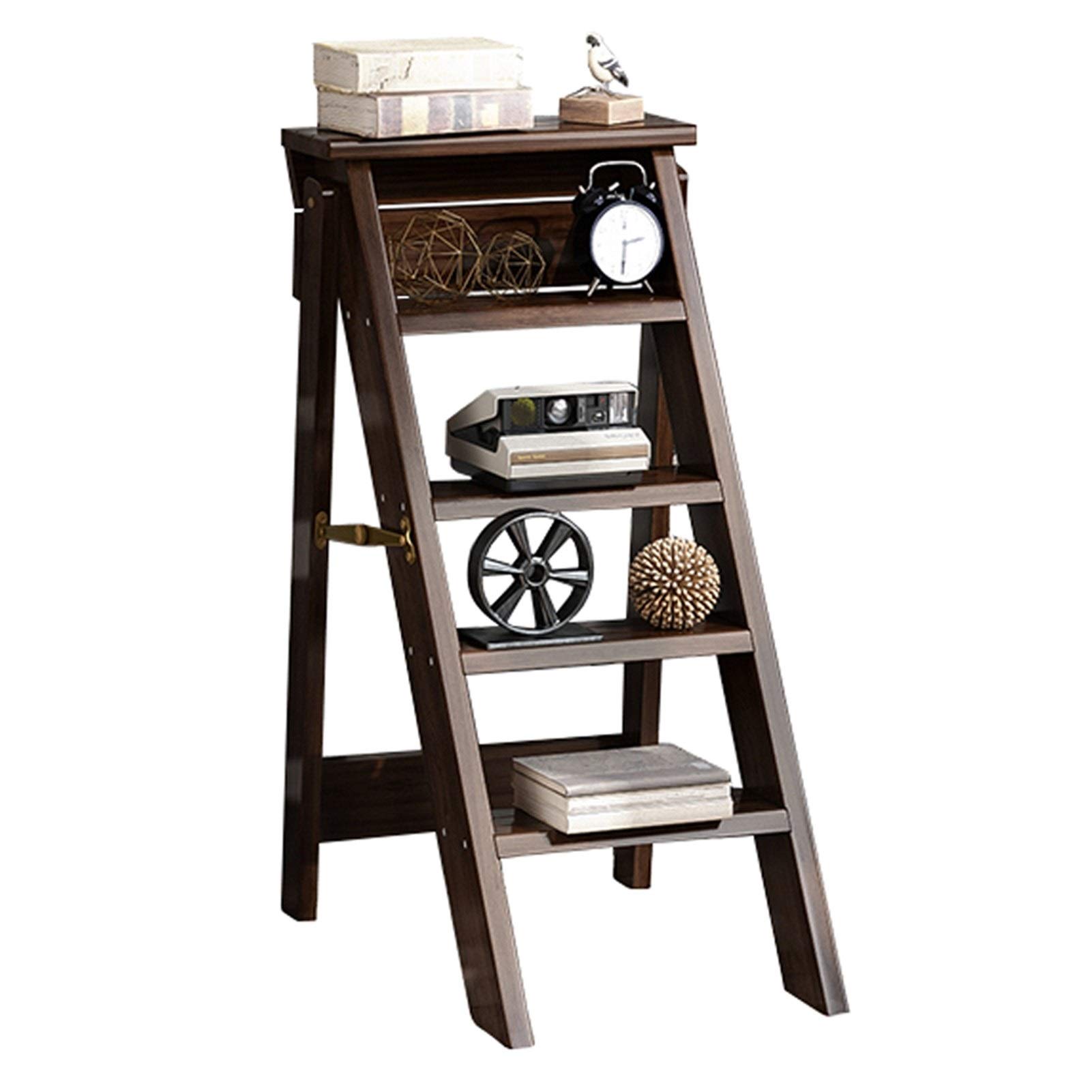 5-Step Wooden Folding Ladder Stool - Multifunctional Step Stool for Home, Kitchen, Office, Library - Plant Stand, Shelf Helper, Compact Storage Solution