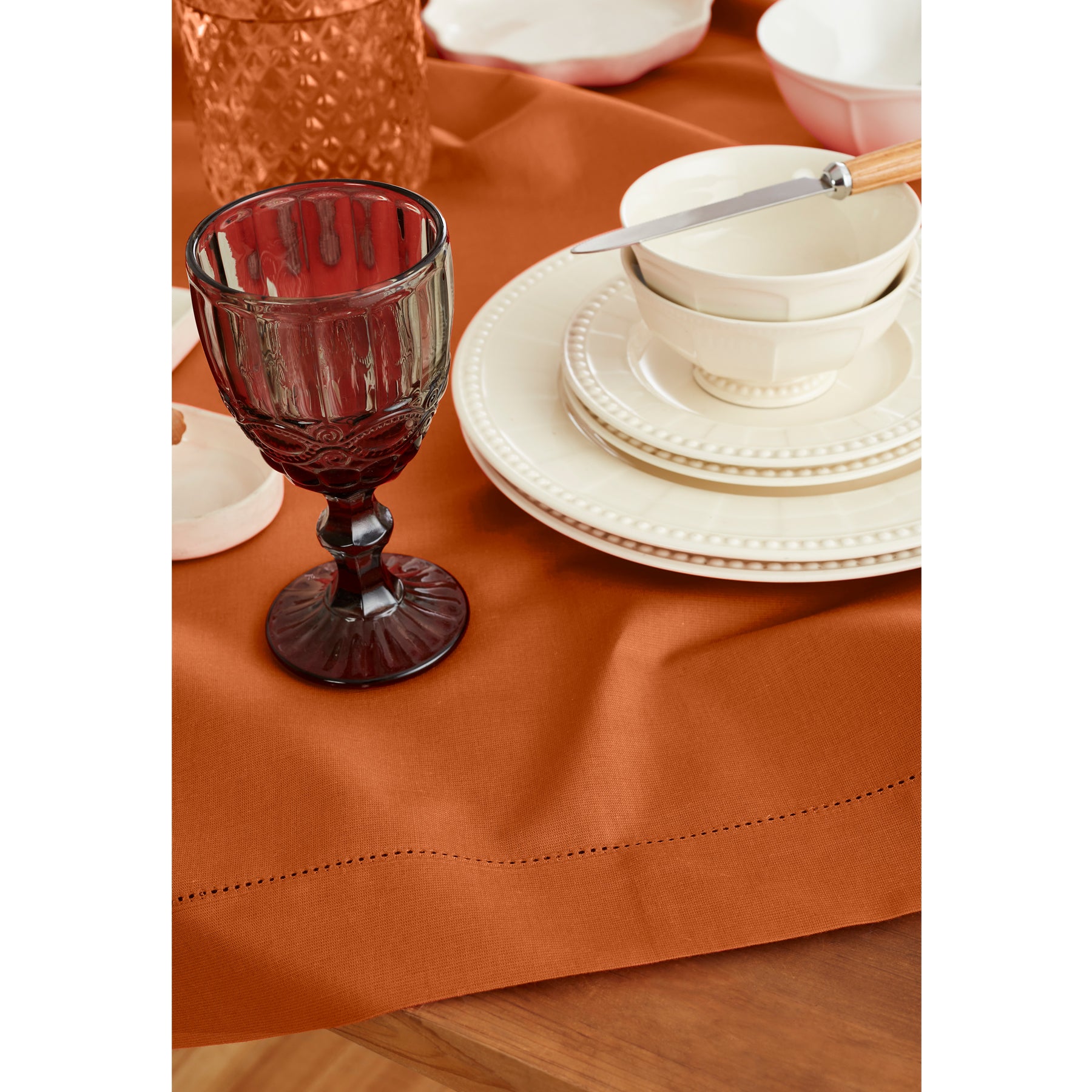 Premium Cotton Linen Hemstitch Table Throw - Elegant Decorative Table Runner for Dining Room, Wedding, Party & Home Decor