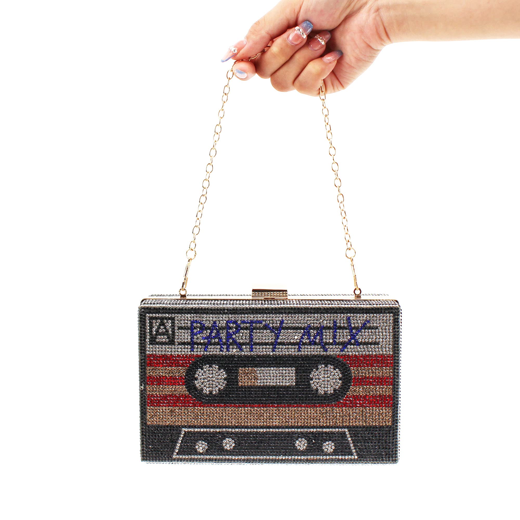Vintage Retro Radio Shape Crossbody Bag for Women - PU Leather Metal Evening Clutch Purse - Perfect for Parties, Date Nights & 80s Theme Events