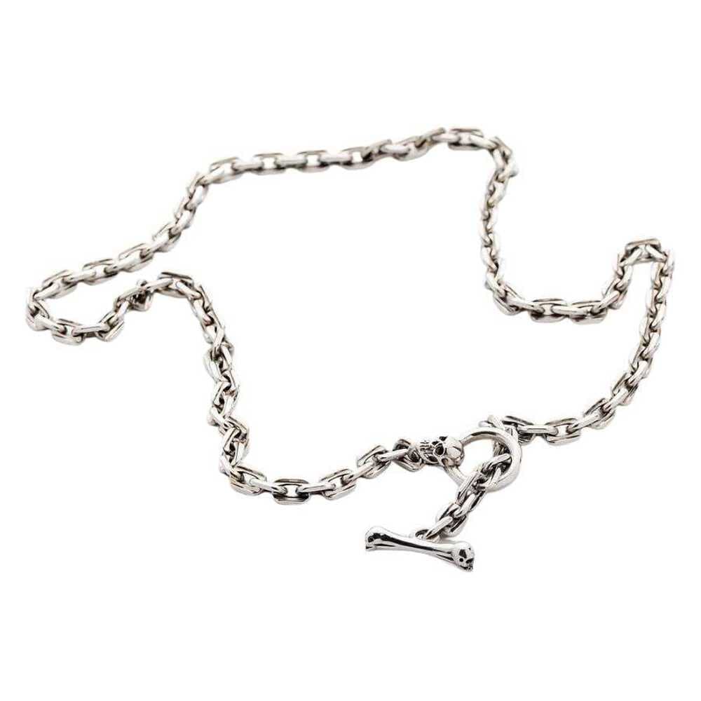 Bikerringshop Skull T-Bar Sterling Silver Chain Necklace for Men - Gothic Punk Jewelry for Bikers, Rockers & Motorcycle Enthusiasts