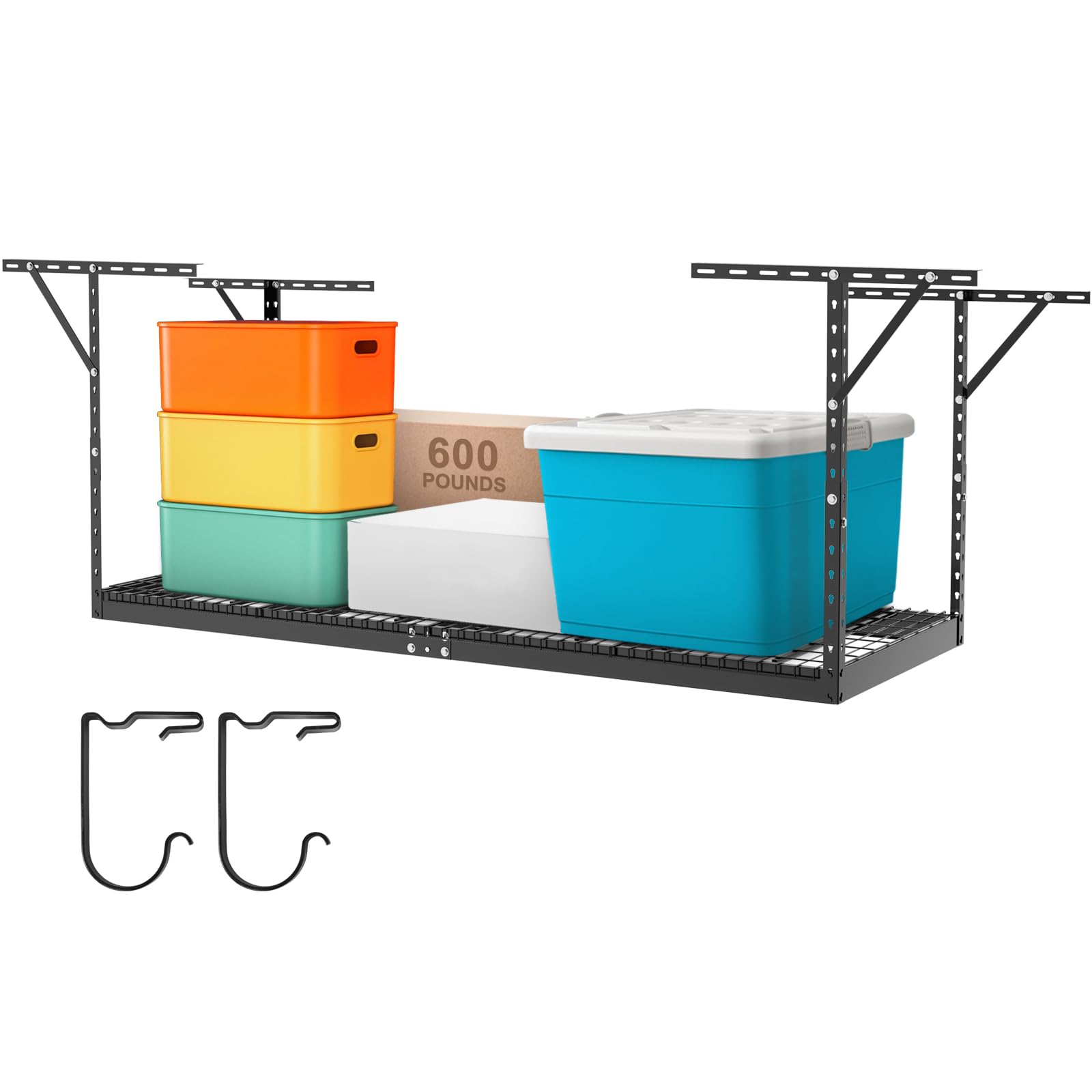 BestEquip 3x8 Overhead Garage Storage Rack - Heavy Duty Adjustable Metal Ceiling Storage System with 600lbs Capacity - Perfect for Garage Organization, Seasonal Decor, Sports Equipment & Tool Storage