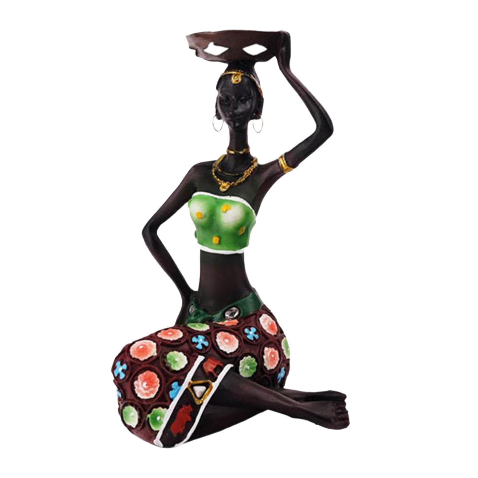 African Women Statues Tea Light Candle Holders - Handcrafted Green Ceramic Candle Sticks for Bedroom Decor, Home Centerpiece & Romantic Ambiance