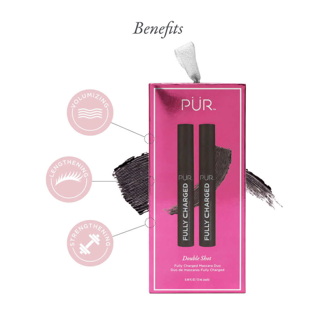 Double Shot Fully Charged Mascara Duo - Volumizing & Lengthening Waterproof Mascara for Dramatic Lashes | Perfect for Day to Night Makeup & Special Occasions