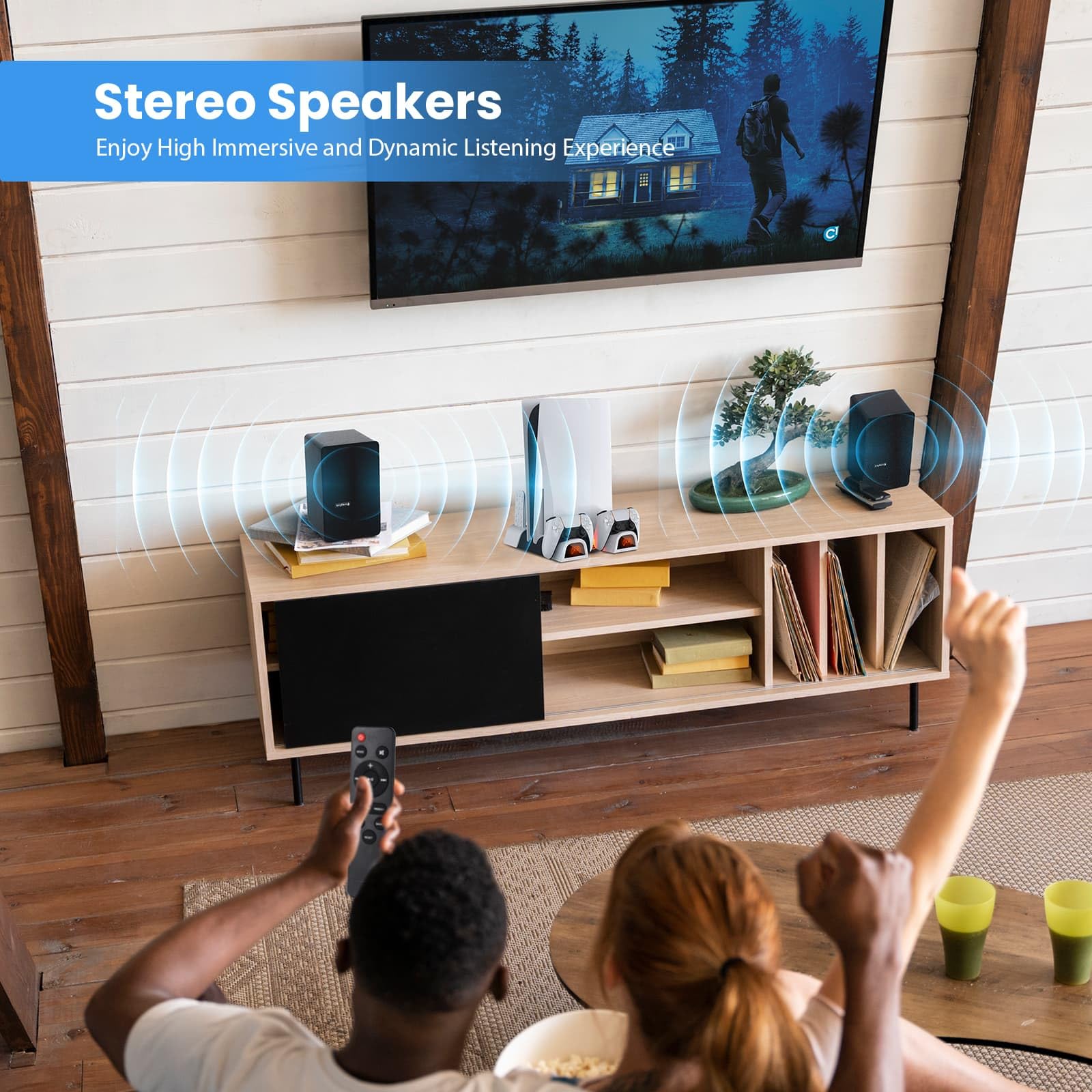 70W Powered Bookshelf Speakers - Active Stereo Studio Monitor Speakers with Wired Optical/ARC/RCA/AUX/BT Input for Turntable, Vinyl Record Player, Home Audio, TV, Gaming PC - Perfect for Home Theater, Music Studio & Office Setup (Black)