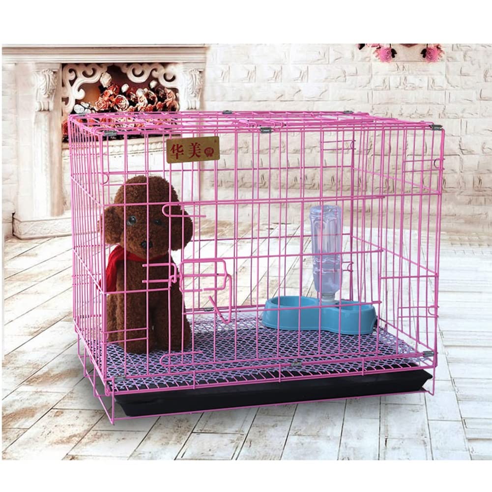 **Large Dog Crate - Foldable Metal Wire Pet Cage for Indoor & Outdoor Use with Divider Panel, Removable Tray & Handle - Single Door Design (Pink, 85x60x70cm) - Perfect for Travel, Training & Home Safety**