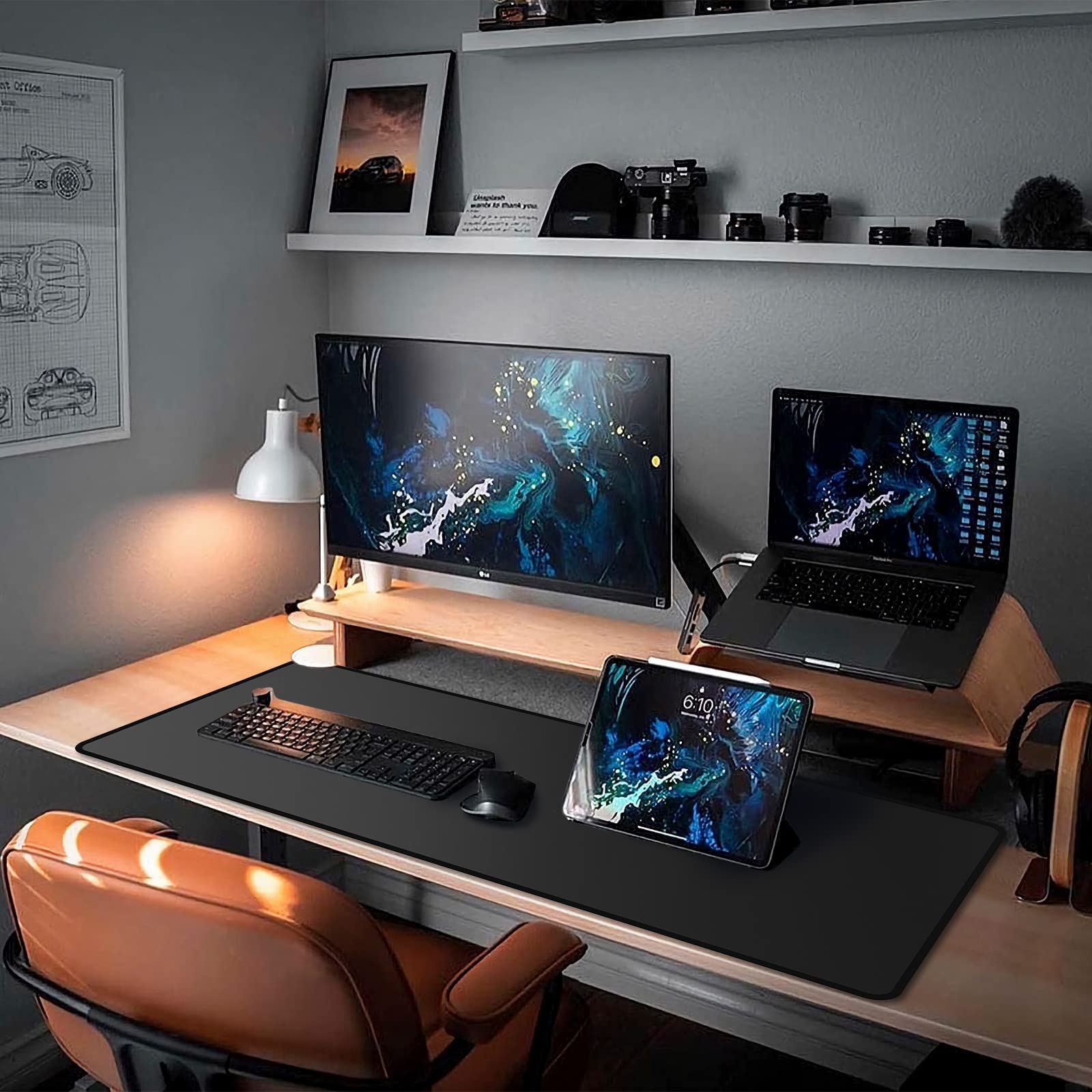 ETZ Large Gaming Mouse Pad - 31.5 x 11.8 Inches Extended Mouse Mat with Stitched Edges, Non-Slip Rubber Base, Waterproof & Washable Desk Pad for PC, Laptop, Gaming & Office Use - Black