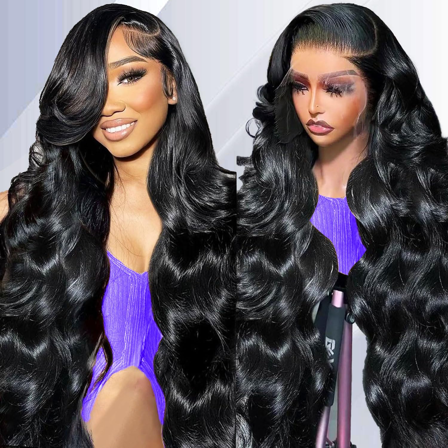 32 Inch Body Wave Lace Front Wigs Human Hair - Pre Plucked Bleached Knots 13x6 HD Lace Frontal - 200% Density Natural Black Wig for Women - Perfect for Daily Wear, Cosplay & Special Occasions