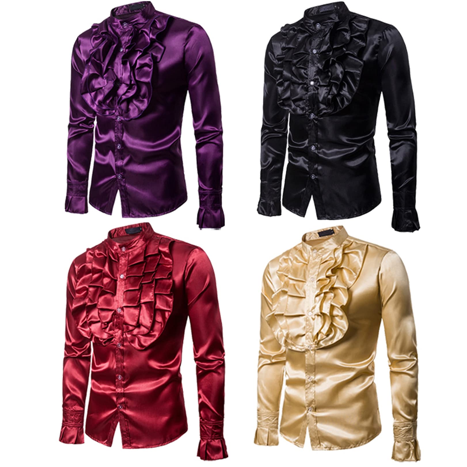 Men's Slim Fit Long Sleeve Dress Shirt - 90s Luxury Shiny Business Button Down Shirt for Office, Party & Formal Occasions