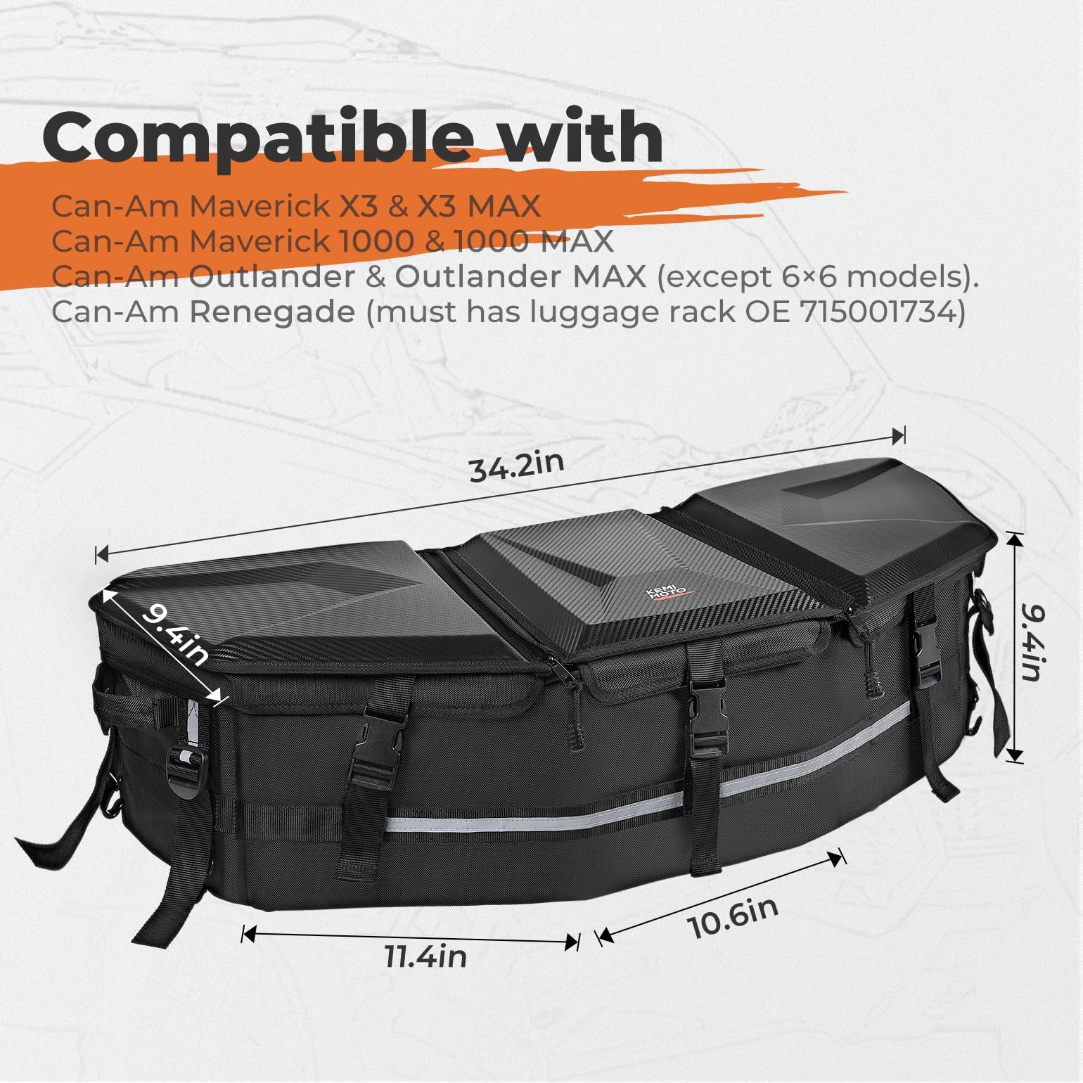 KEMIMOTO 50L Insulated Water-Resistant Storage Bag - Compatible with Can-Am Maverick X3, X3 MAX, Sport, Outlander & Renegade - 1680D Heavy-Duty Demountable Cargo Box for Off-Road Adventures, Camping & Outdoor Gear Storage
