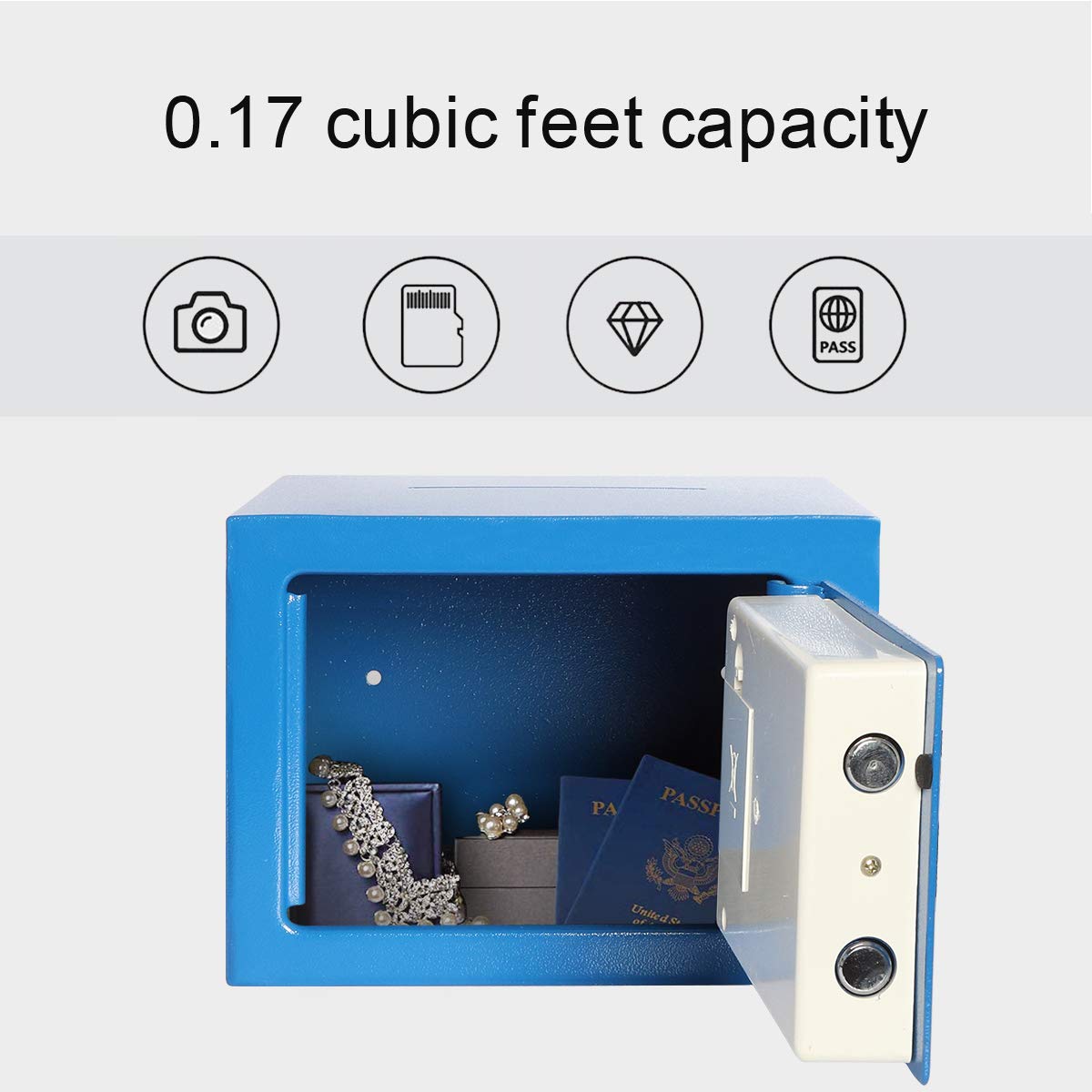 Jssmst Small Electronic Safe Box - 0.17CF Mini Security Safe for Kids, Home & Office - Portable Lock Box with Digital Keypad (9.06 x 6.69 x 6.69 inches) - Blue SM-SF027 - Perfect for Storing Cash, Jewelry & Important Documents