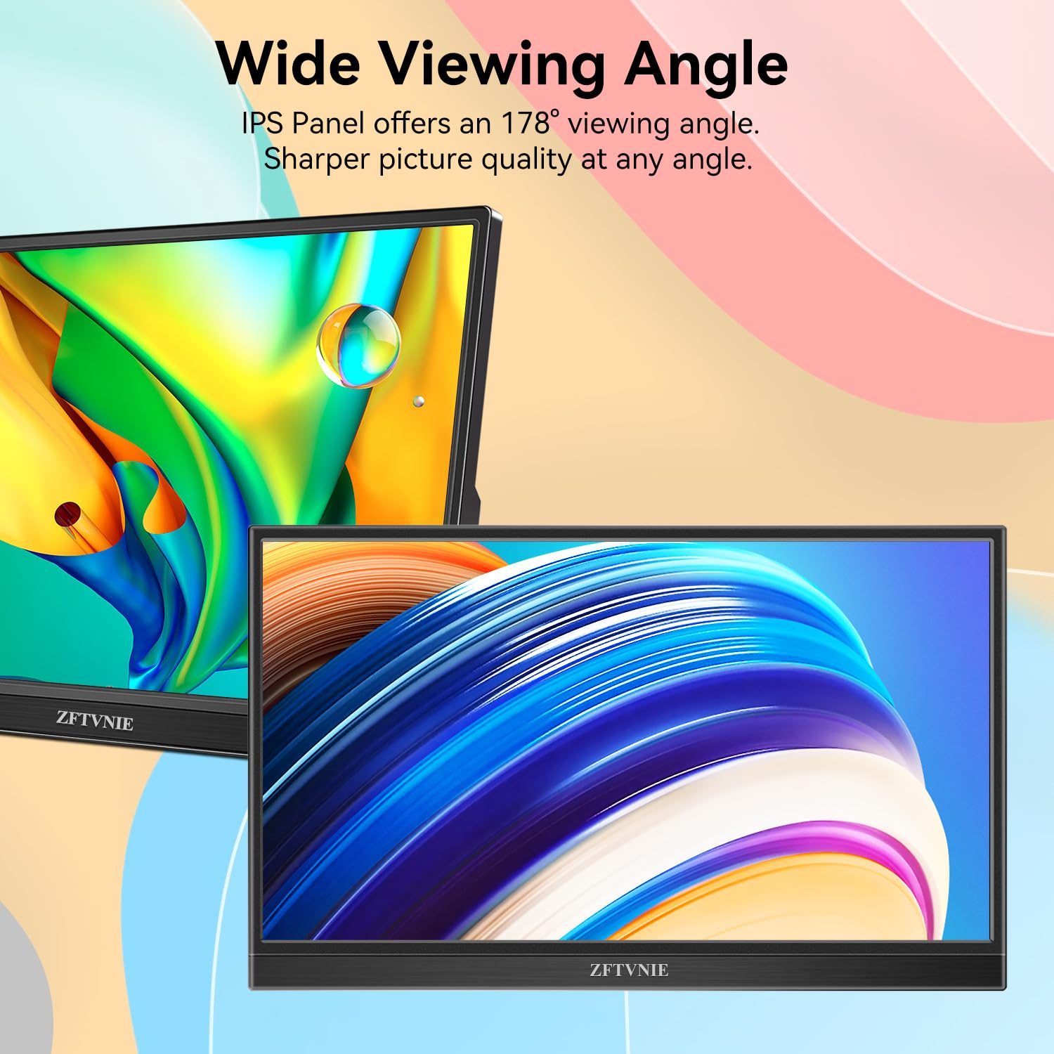ZFTVNIE 14 Inch Portable Monitor - FHD 1080P IPS Screen with HDR, USB-C & HDMI External Display for Laptop, PC, Mac, Smartphones, Xbox, PS5, Raspberry Pi | Perfect for Work, Gaming & Travel