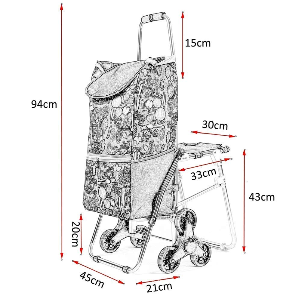 Collapsible Folding Wagon Cart with Seat - 6-Wheel Aluminum Alloy Shopping Trolley with Waterproof Lining & Ladder Climbing Function - Perfect for Grocery Shopping, Beach Trips, Camping and Outdoor Adventures