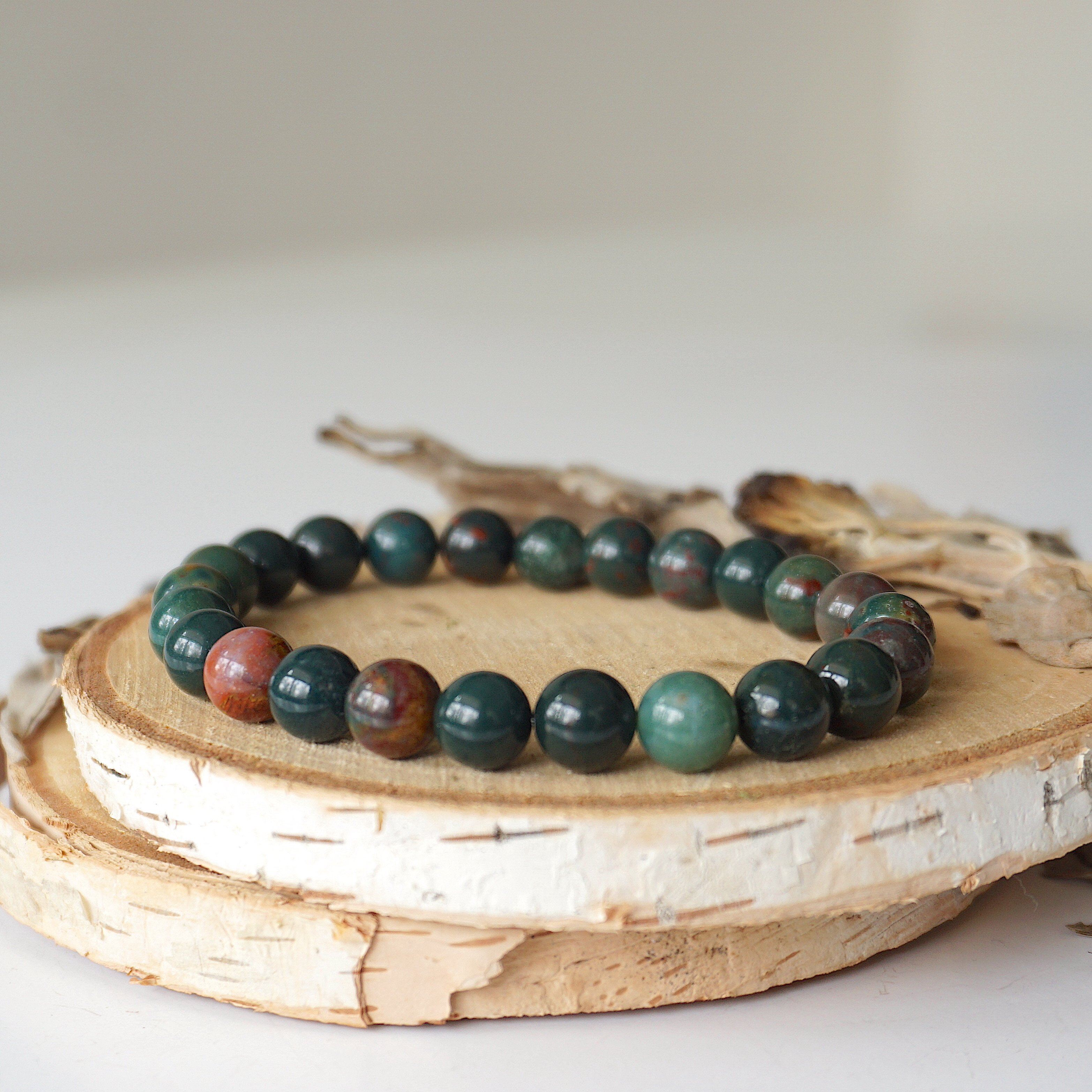 Bloodstone Healing Crystal Mala Bracelet for Meditation, Stress Relief & Spiritual Balance – Perfect for Yoga, Chakra Healing & Mindfulness Practice