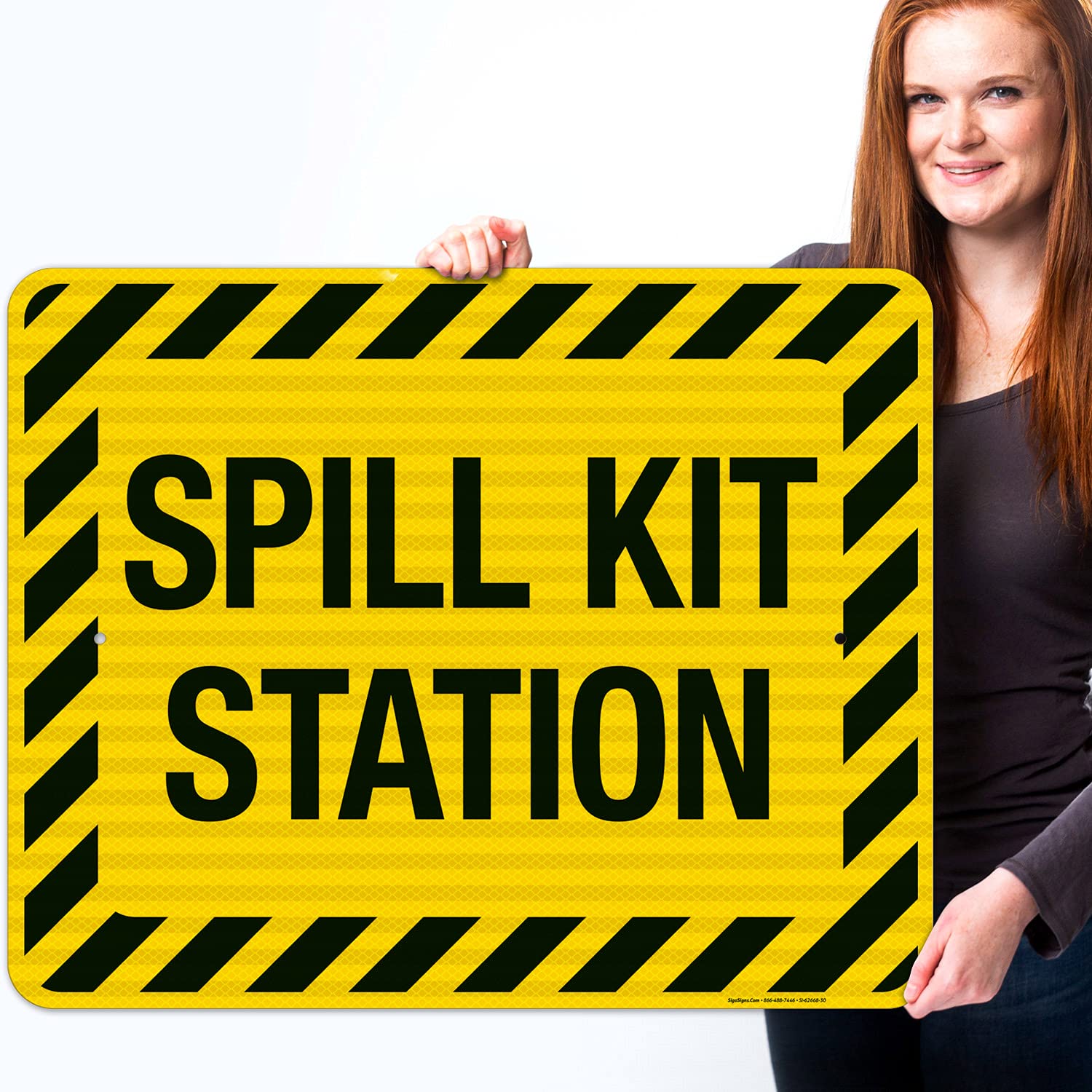 3M EGP Reflective Spill Kit Station Sign - 24x30 Inches, .080 Aluminum, Fade Resistant - Made in USA - Ideal for Workplace Safety & Hazardous Material Storage Areas