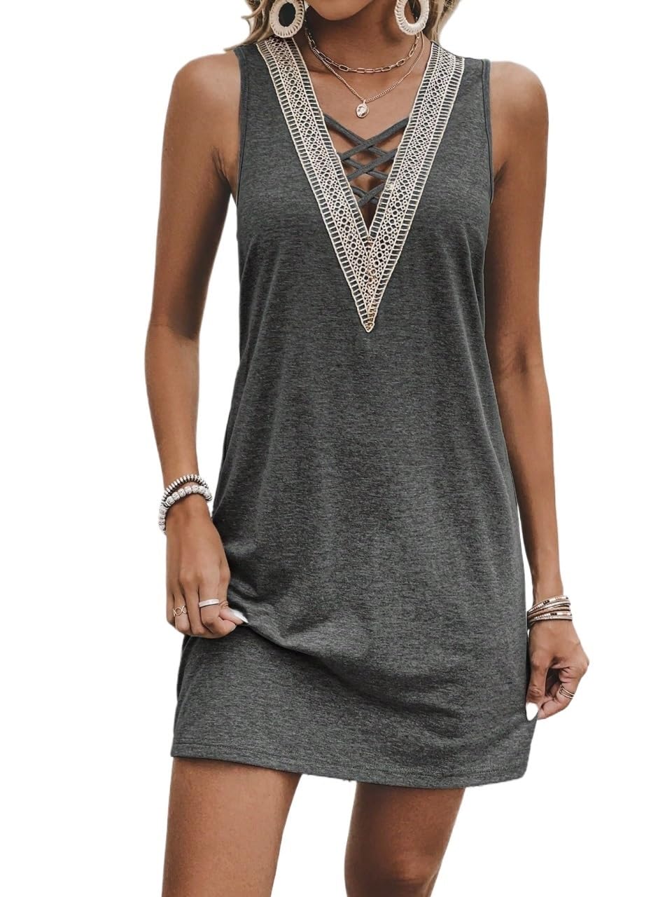2024 Women's Summer Sleeveless Lace Cami Dress - Floral Casual Sundress for Beach, Vacation & Outdoor Parties
