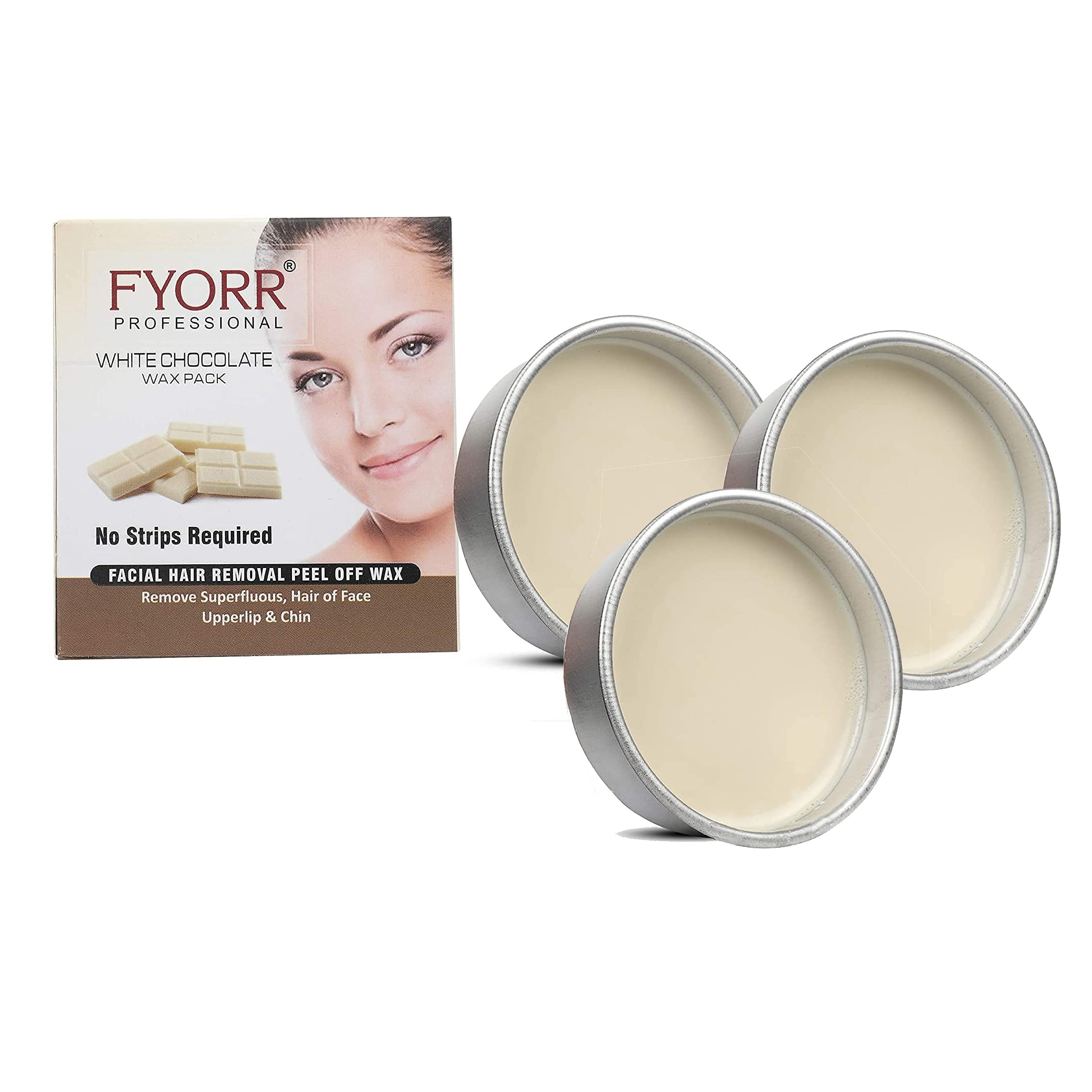 FYORR 80g Peel-Off Wax Kit for Upper Lip, Facial Hair & Eyebrows - Includes Wooden Spatula - White Chocolate Scent (240g Total) - At-Home Hair Removal for Women - Perfect for Smooth Skin Before Dates & Special Events