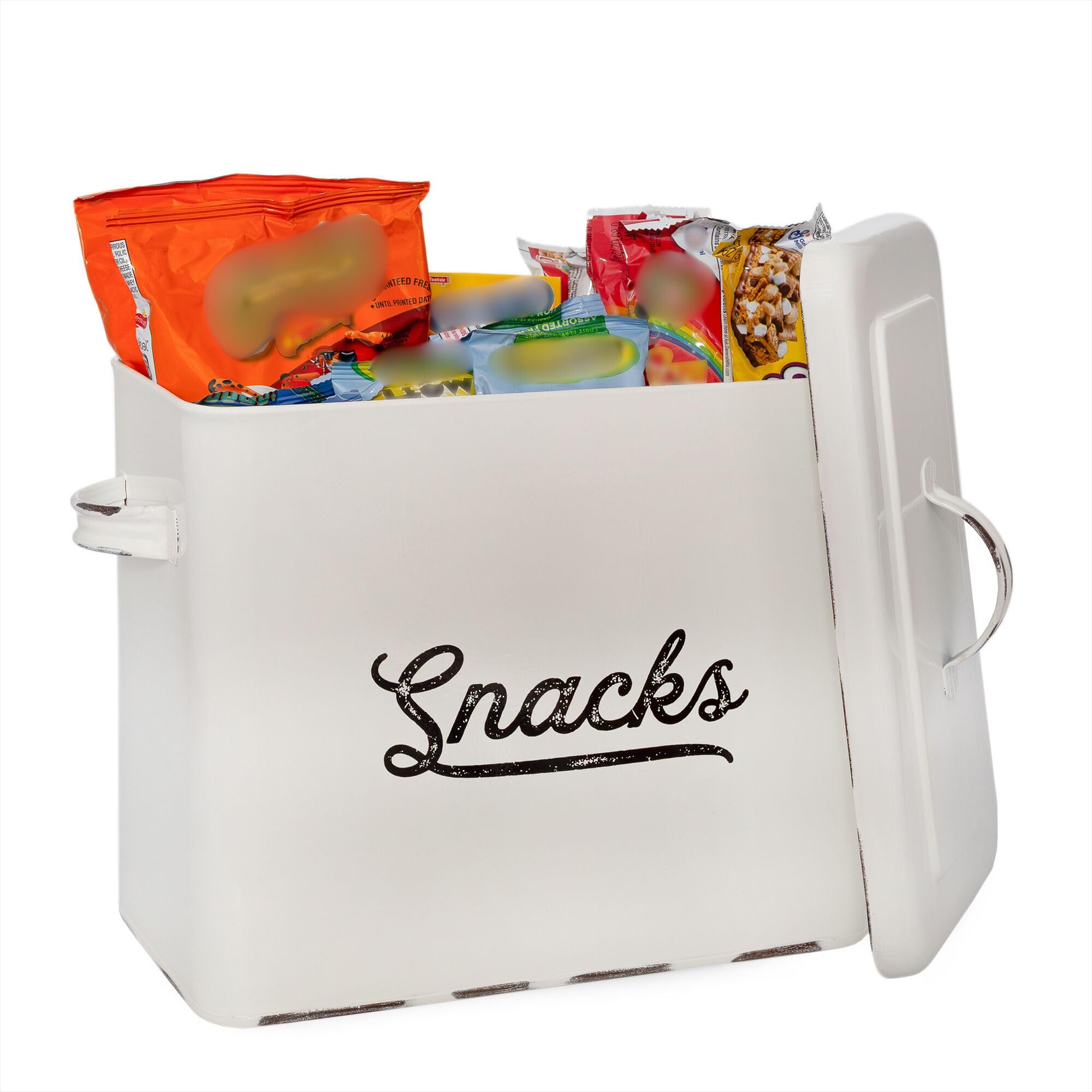 AuldHome Rustic White Enamel Snack Bin - Single Serving Snack Container for Kitchen, Pantry & Party | Perfect for Chips, Nuts, Candy & Snack Storage