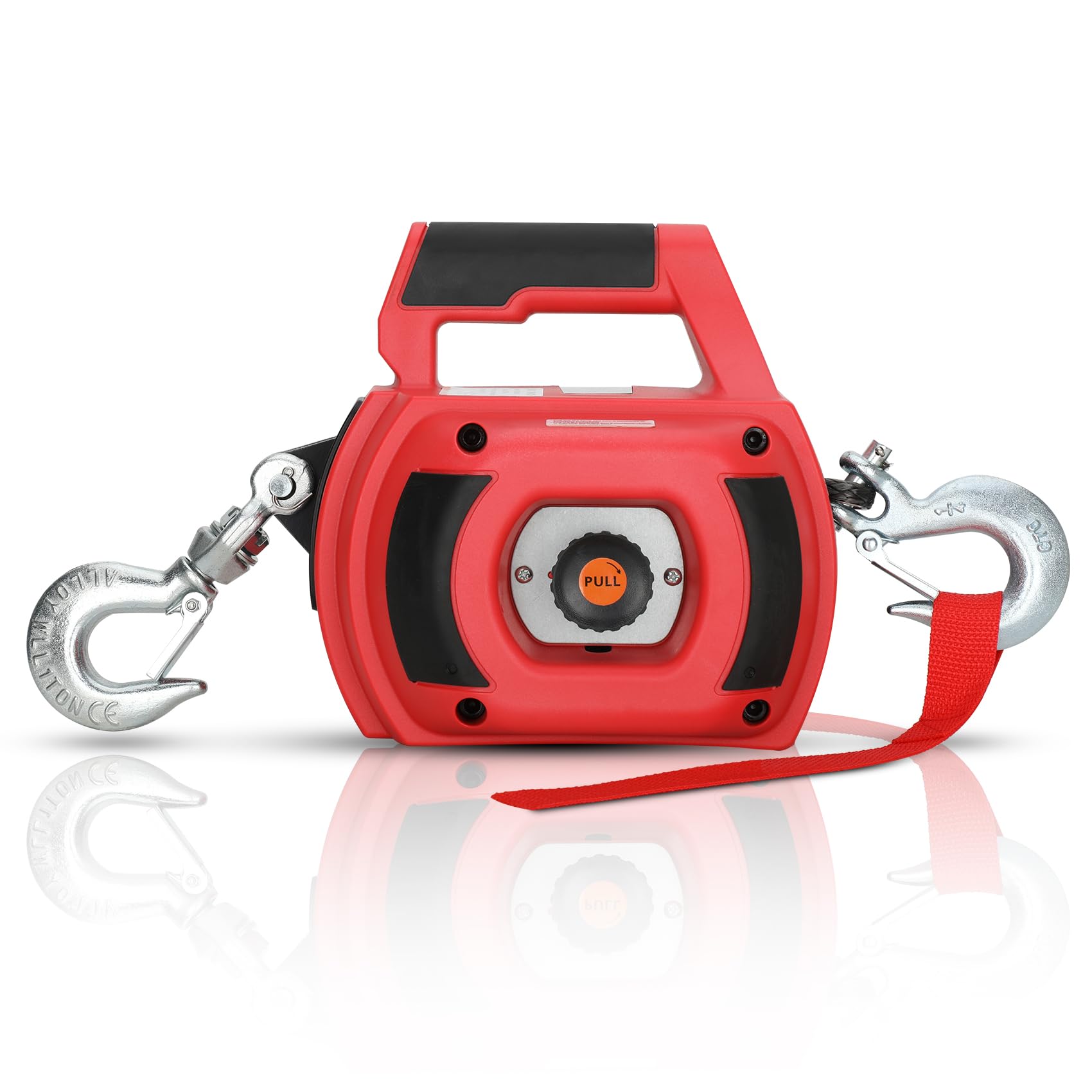 1000 Lbs Portable Hand Winch with 40ft Synthetic Rope - Heavy Duty Manual Winch with 360° Swivel Hook for Truck, ATV, Boat Recovery & DIY Projects - Perfect for Off-Roading, Towing, Construction & Home Use (Red)