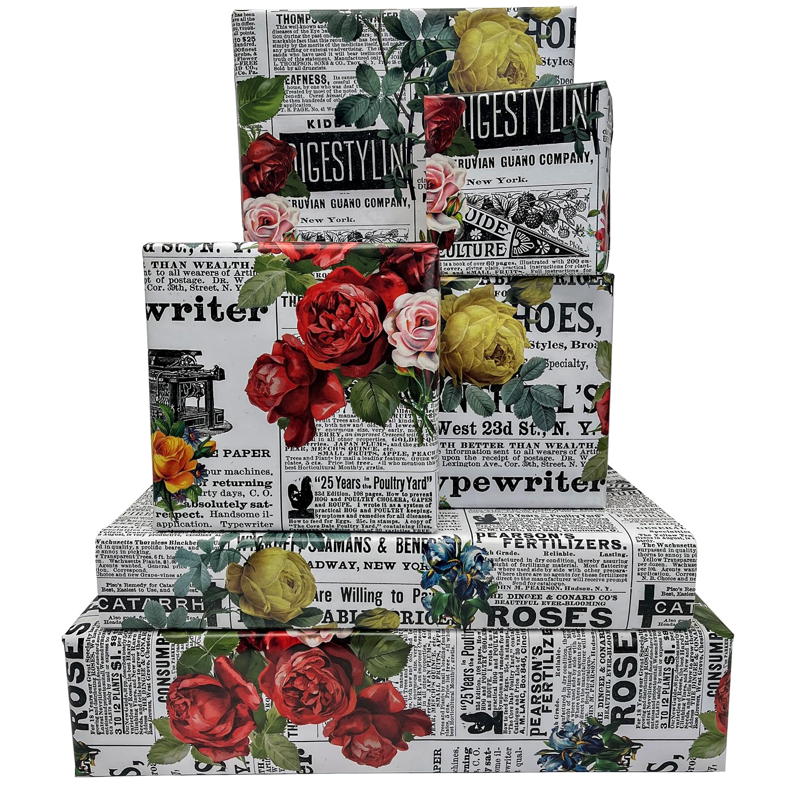 Vintage Newspaper Wrapping Paper - Retro Floral Gift Wrap for Christmas, Wedding, Holiday - Rustic Design - 20