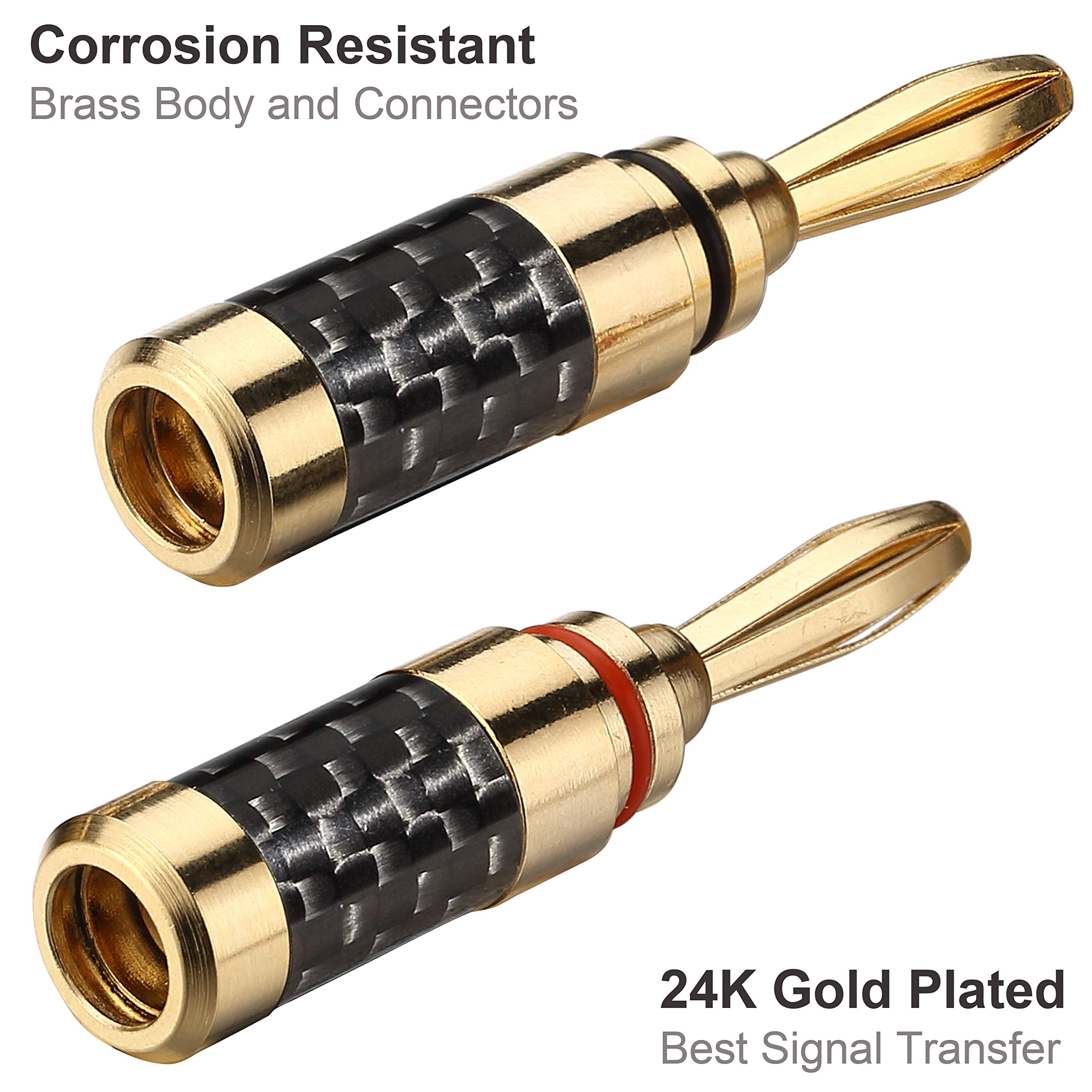 24K Gold Plated Banana Plugs 5 Pairs (10pcs) - Closed Screw Speaker Connectors for High-Quality Audio Systems | Perfect for Home Theater, Studio Setup & Speaker Wire Connections