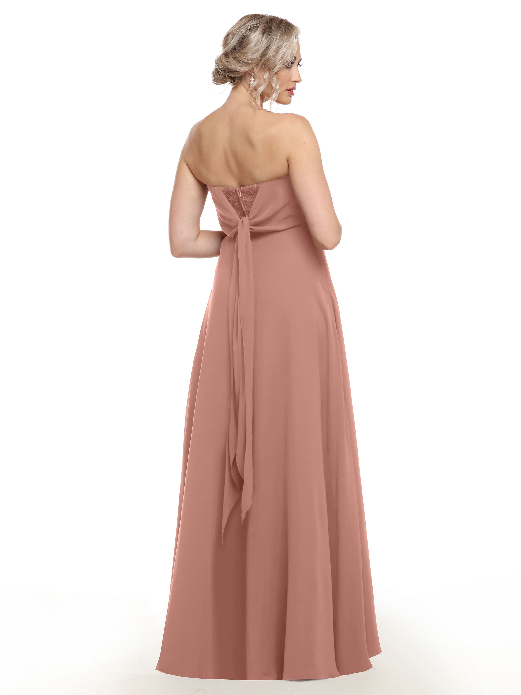 Elegant 80143 Chiffon Strapless Sweetheart Bridesmaid Dress with Lace & High Slit - Perfect for Weddings, Prom & Formal Events