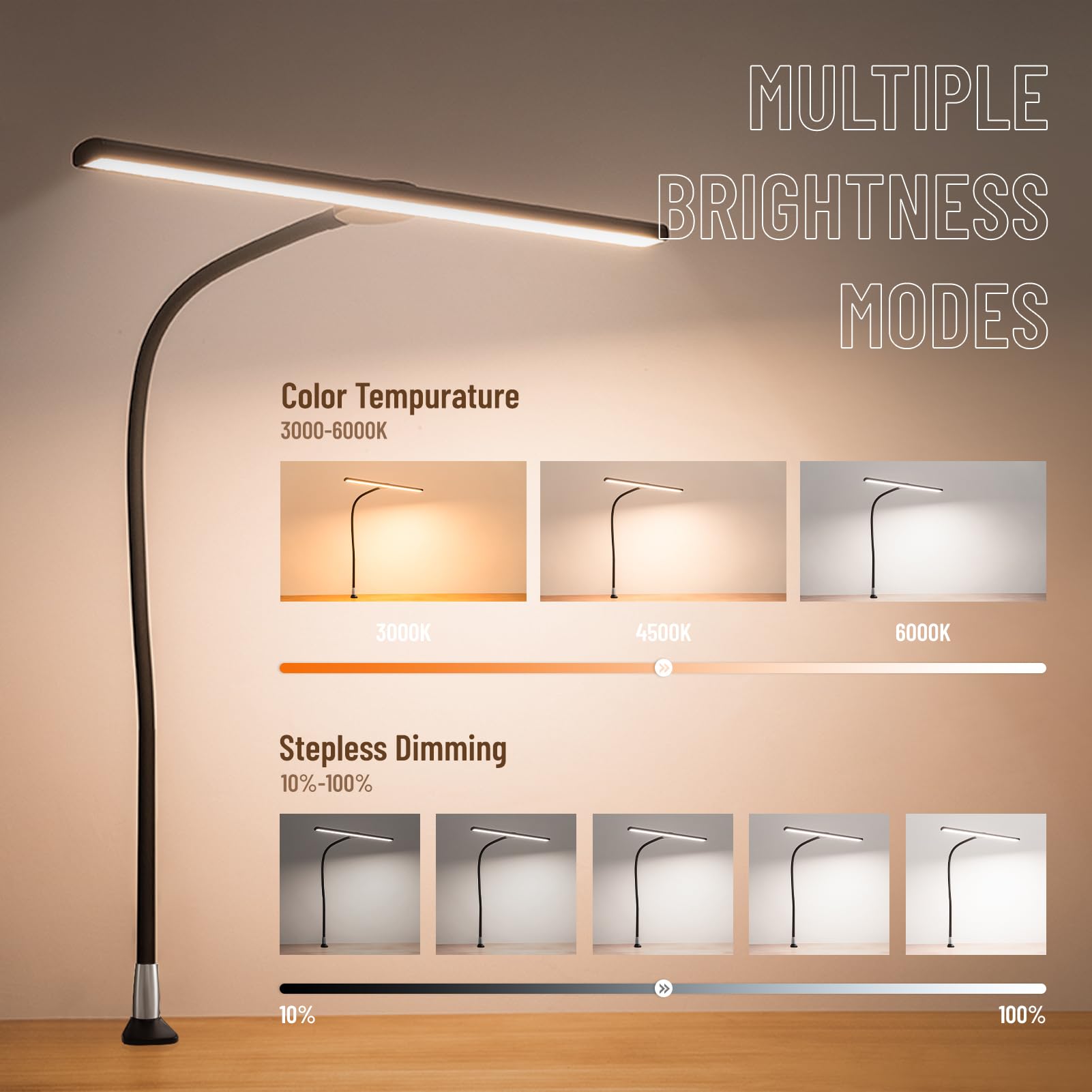 LED Desk Lamp with Clamp - 24W Ultra Bright Eye-Caring Architect Lamp, 30 Lighting Modes & Remote Control - Perfect for Home Office, Studio Work, Reading & Task Lighting