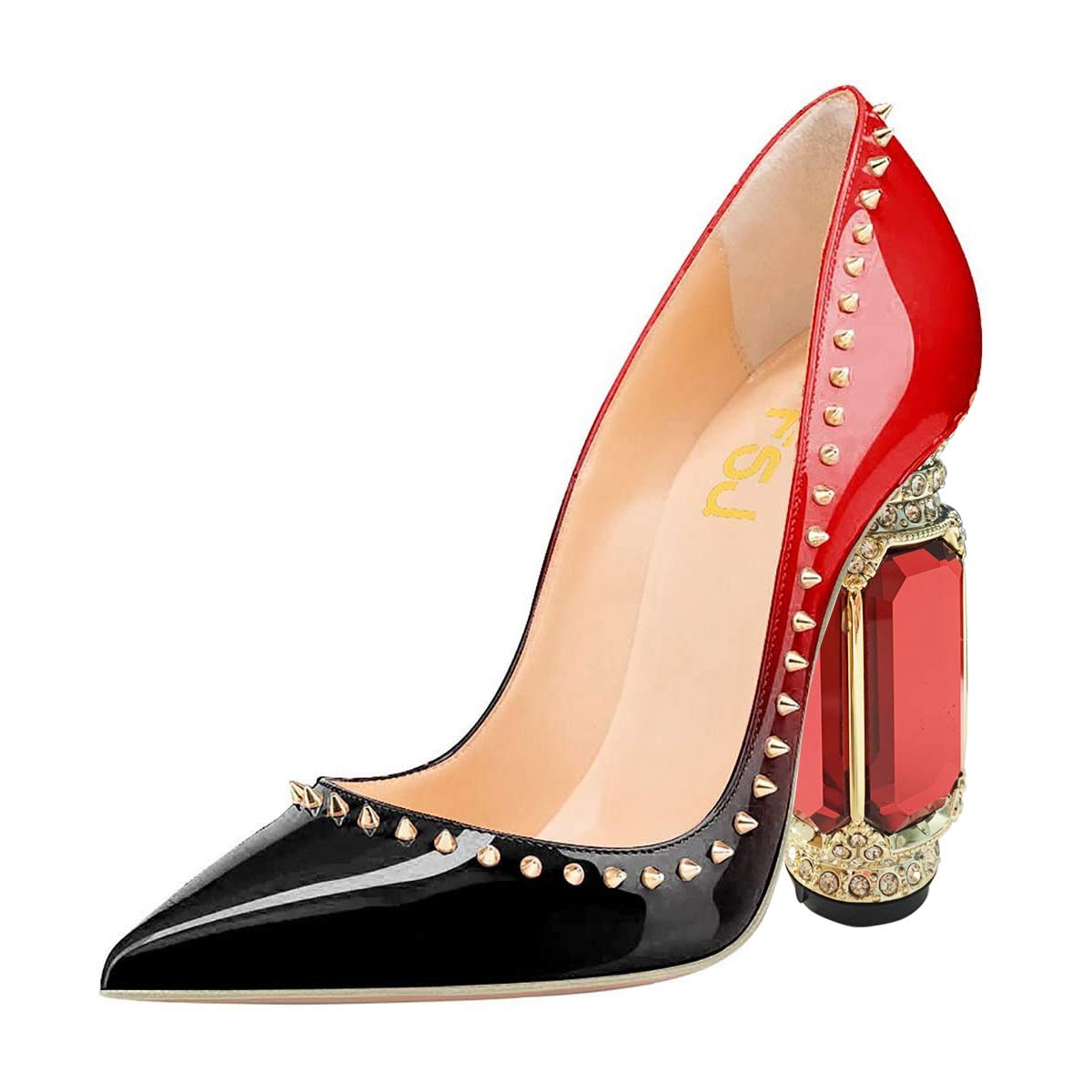 FSJ Women's Crystal Embellished Pointed Toe Chunky Heel Wedding Pumps - Comfortable Bridal Shoes for Evening Dresses & Formal Events (US Sizes 4-15) - Perfect for Weddings, Proms, Cocktail Parties & Special Occasions