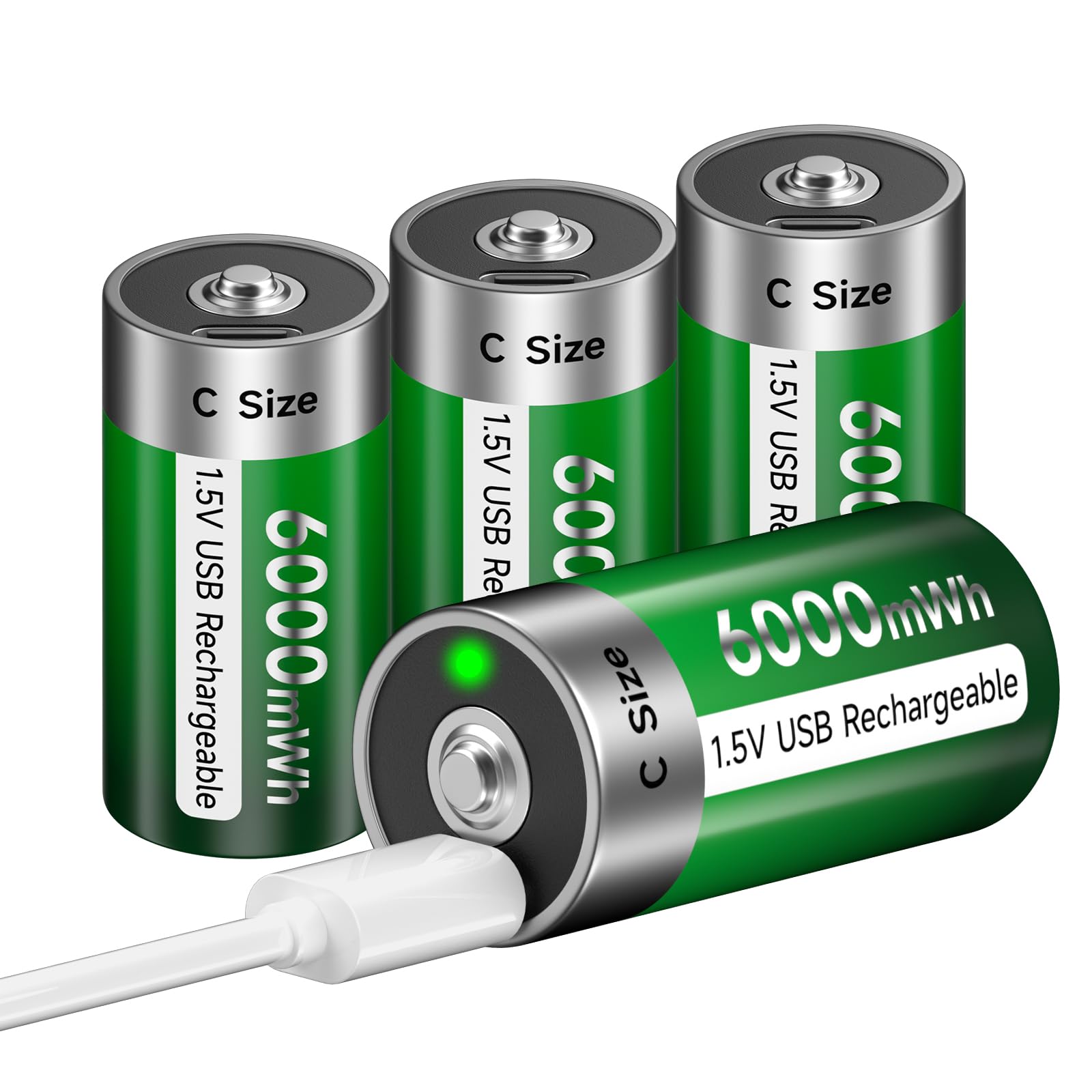Palogreen 4 Pack USB C Rechargeable Lithium Batteries 1.5V 6000mWh C Cell with Type-C Charging Cable - Perfect for Flashlights, Digital Cameras, Toys & Emergency Power Backup