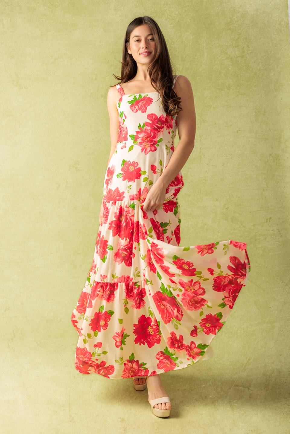 Elegant Red Floral Maxi Dress for Women | Summer Boho Chic Long Dress | Perfect for Beach Vacations, Weddings & Date Nights